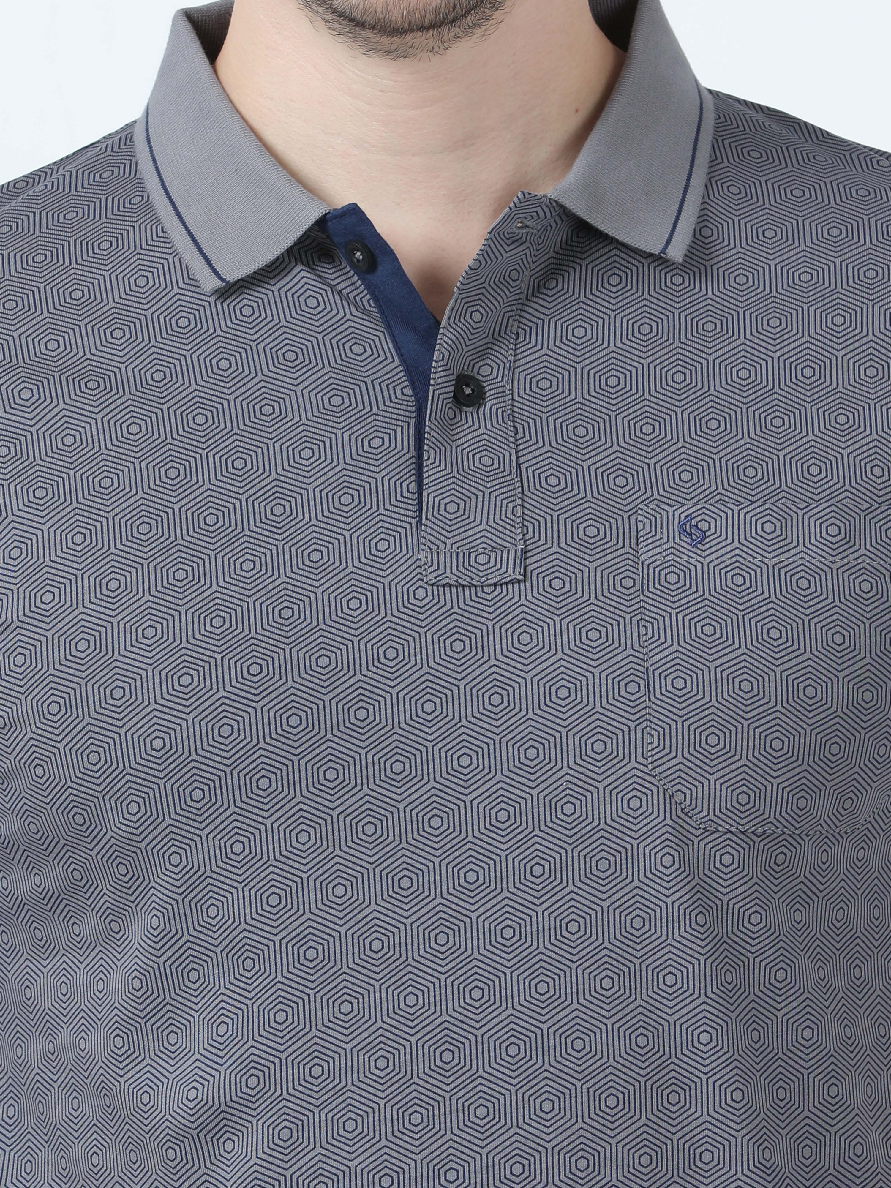 Classic Polo Men's Printed Grey Cotton Half Sleeve T-Shirt | BELLO - 262 B SF P