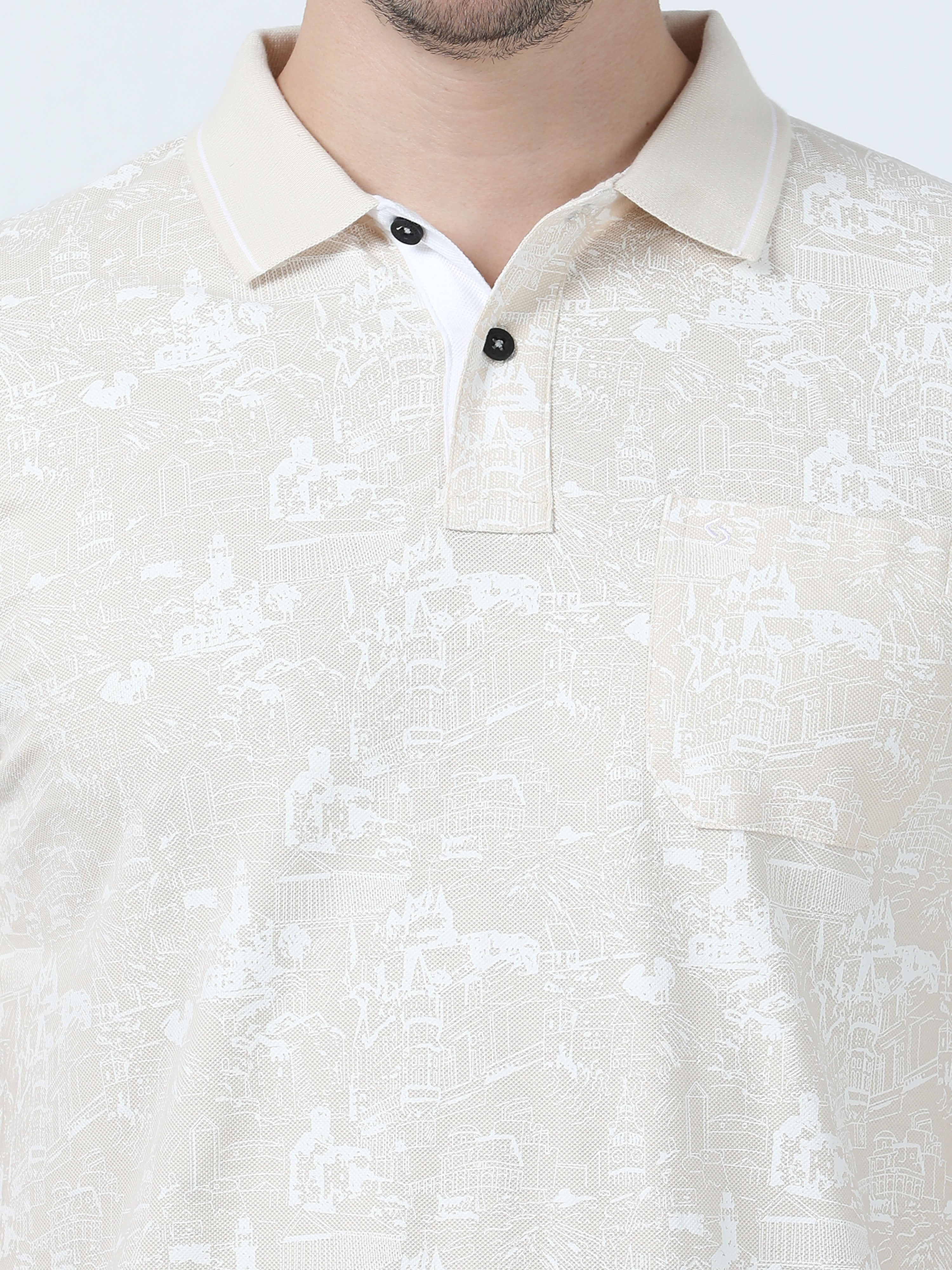 Classic Polo Men's Printed Beige Cotton Half Sleeve T-Shirt | BEAU - 246 A SF P