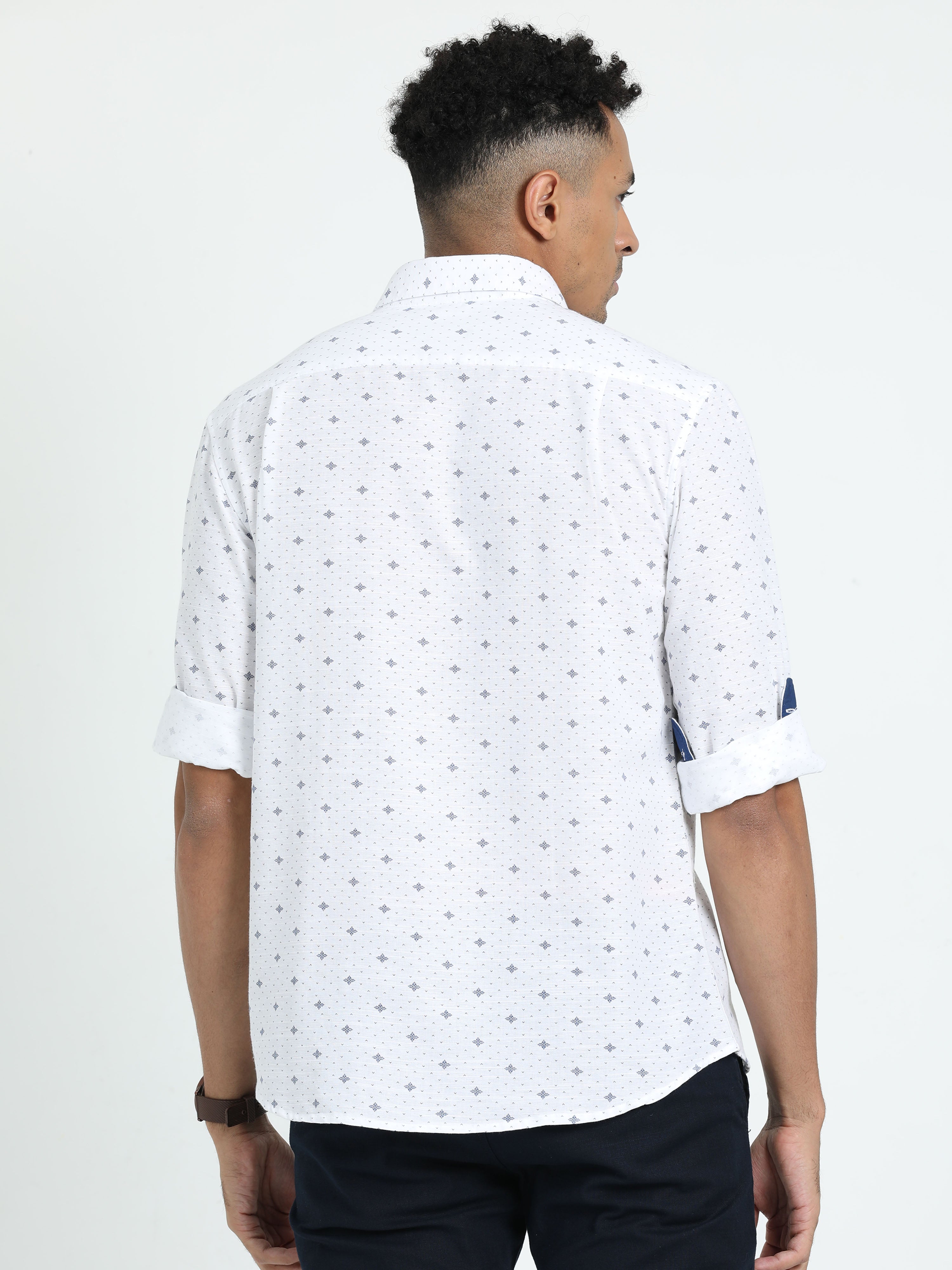Classic Polo Men's Printed White Cotton Full Sleeve Woven Shirt | SO2-141 A-FS-PRT-SF