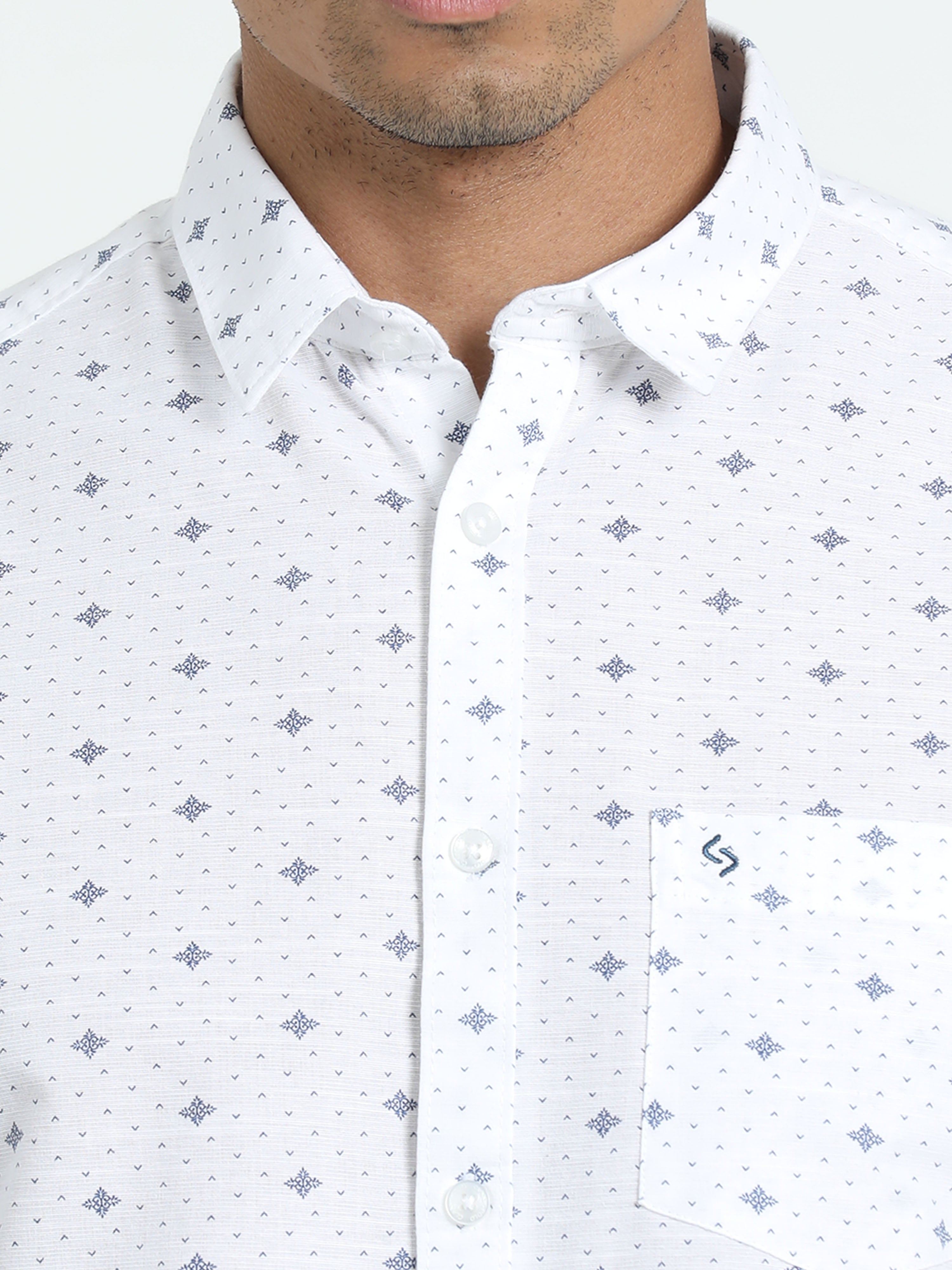 Classic Polo Men's Printed White Cotton Full Sleeve Woven Shirt | SO2-141 A-FS-PRT-SF