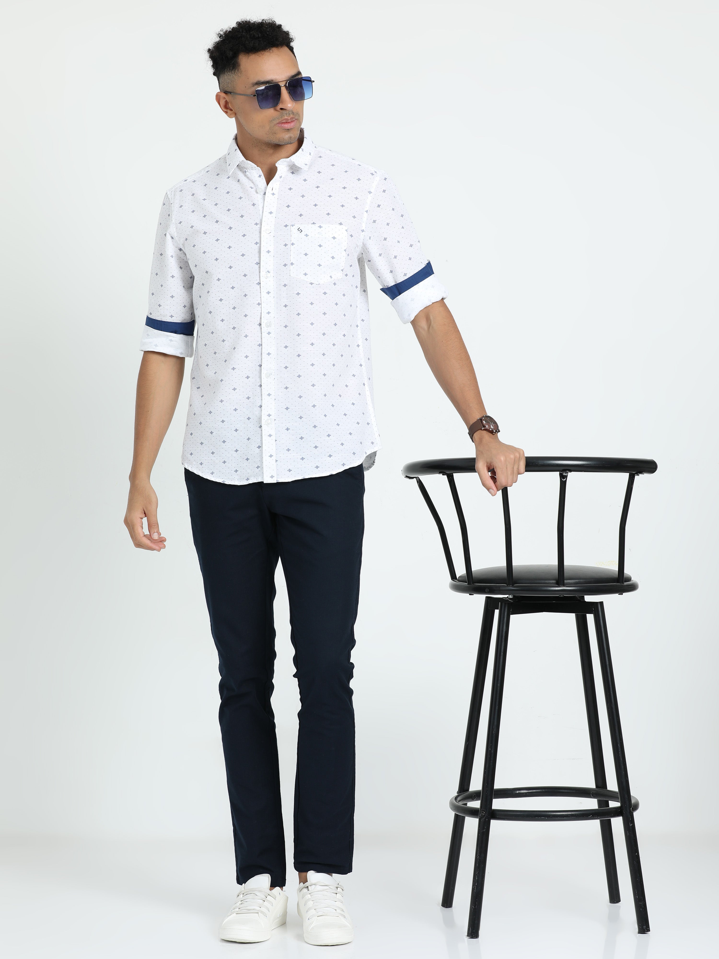Classic Polo Men's Printed White Cotton Full Sleeve Woven Shirt | SO2-141 A-FS-PRT-SF