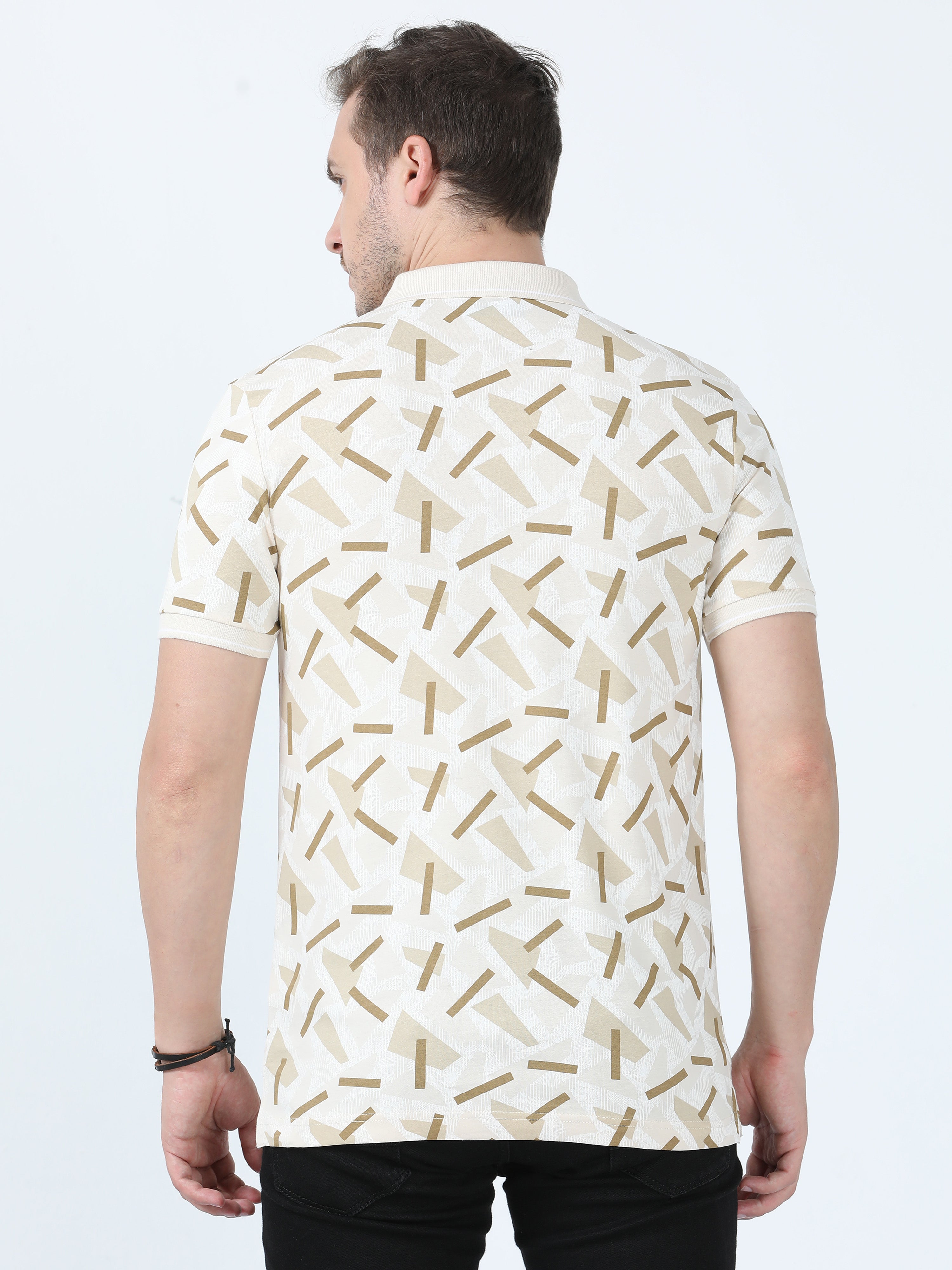 Classic Polo Men's Printed Beige Cotton Half Sleeve T-Shirt | BELLO - 265 A SF P