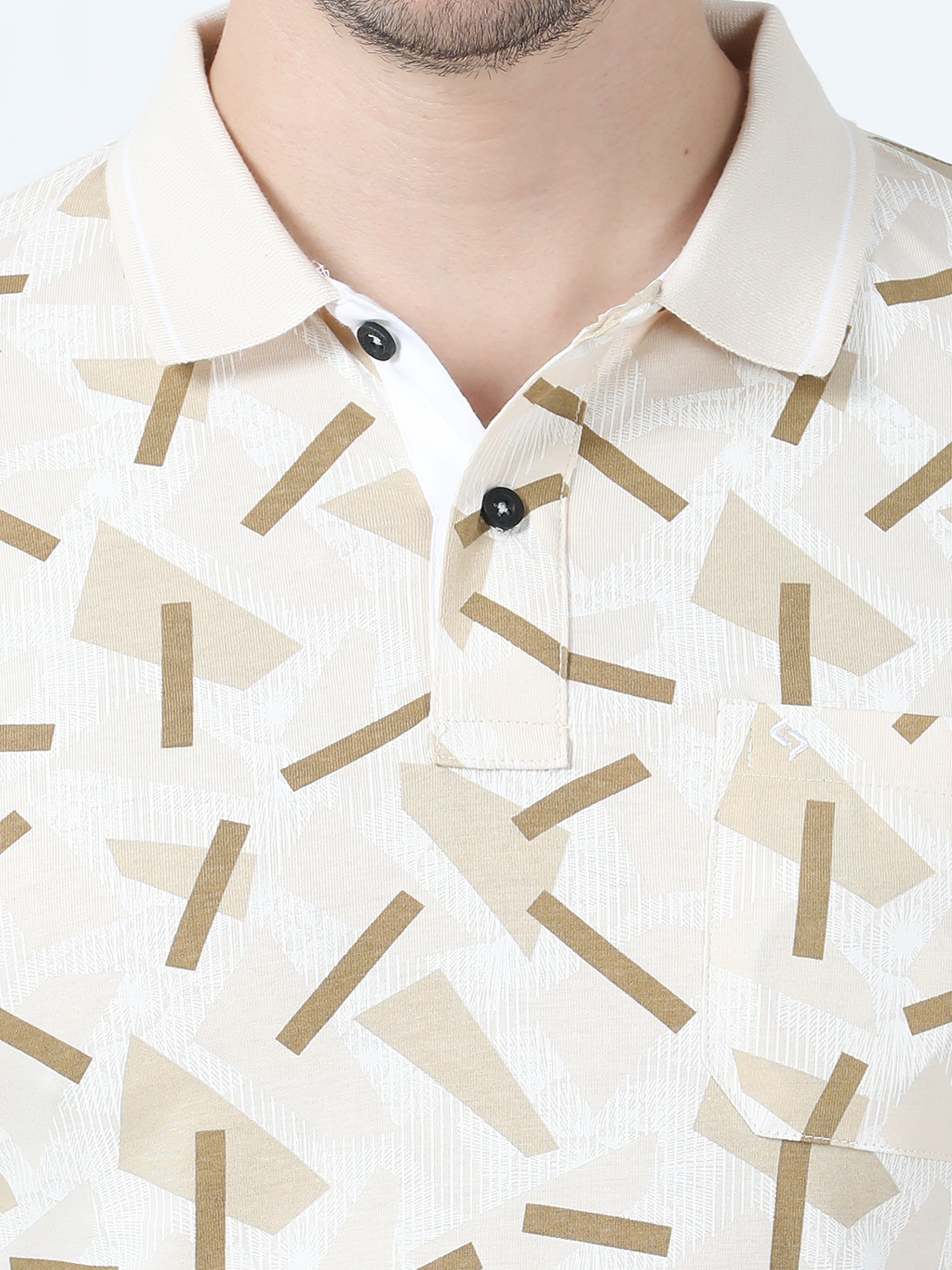 Classic Polo Men's Printed Beige Cotton Half Sleeve T-Shirt | BELLO - 265 A SF P