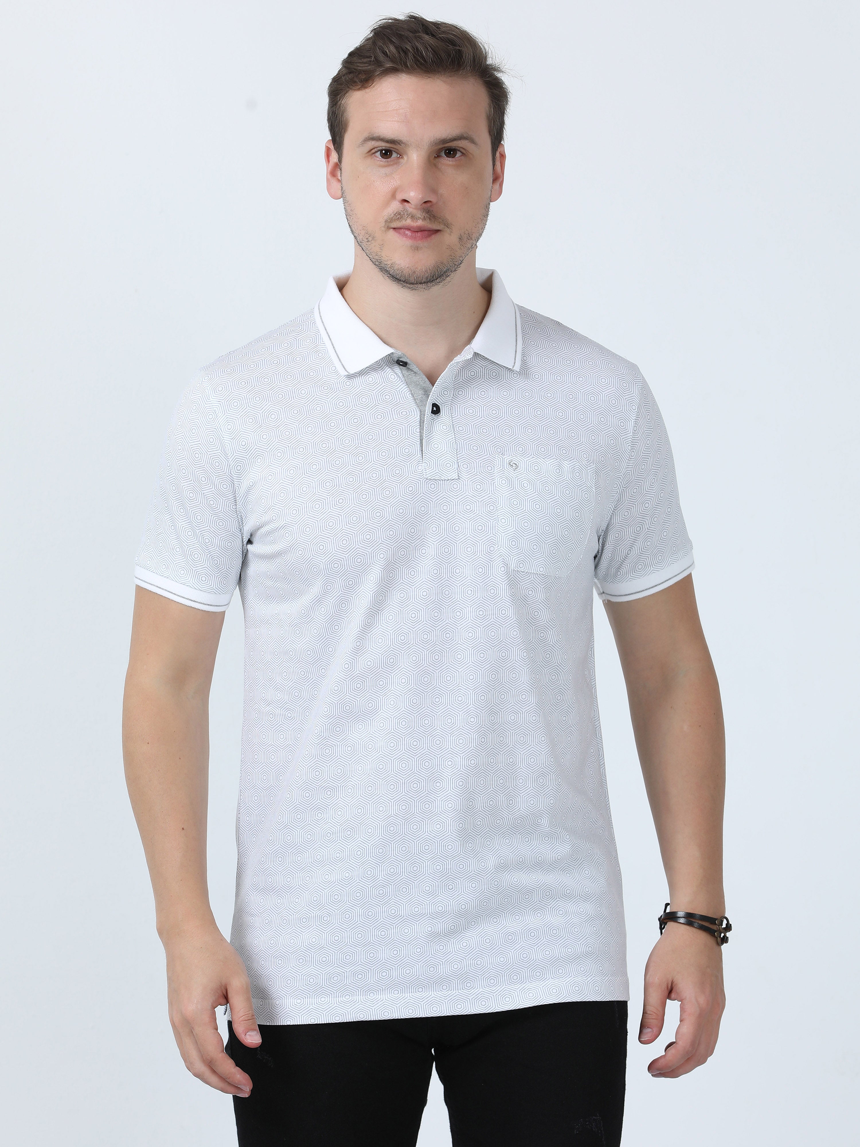 Classic Polo Men's Printed White Cotton Half Sleeve T-Shirt | BELLO - 262 A SF P