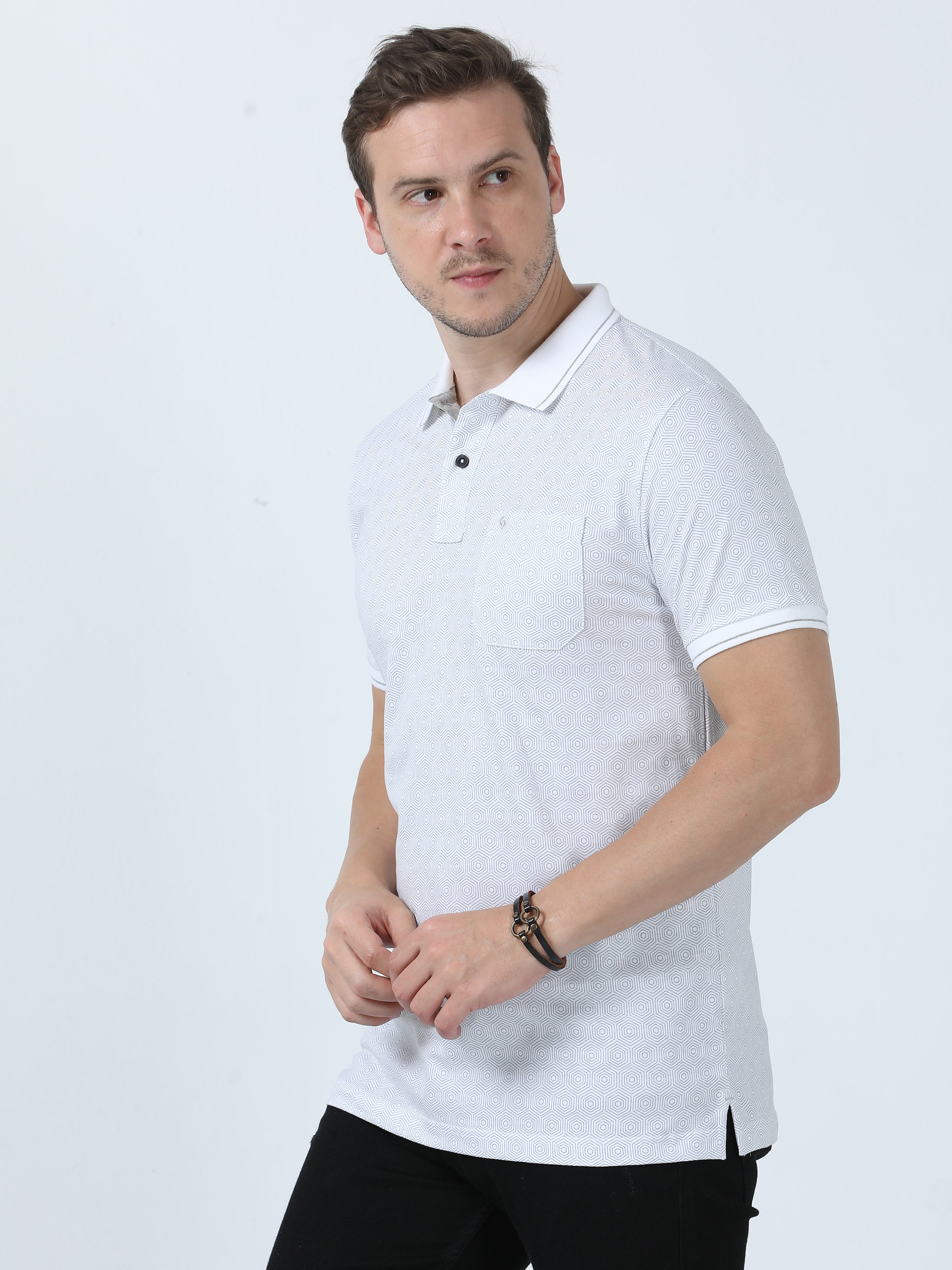 Classic Polo Men's Printed White Cotton Half Sleeve T-Shirt | BELLO - 262 A SF P