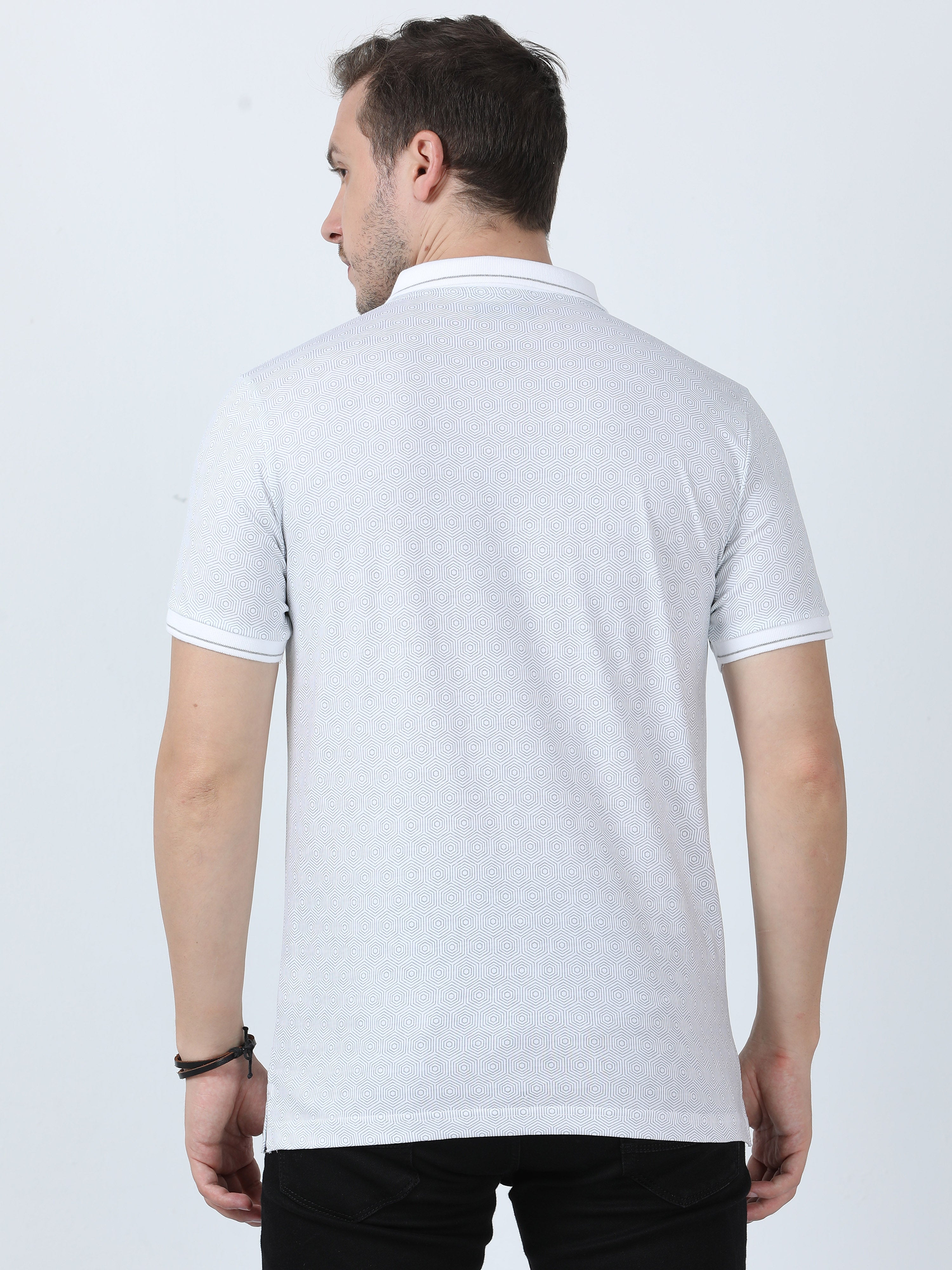 Classic Polo Men's Printed White Cotton Half Sleeve T-Shirt | BELLO - 262 A SF P