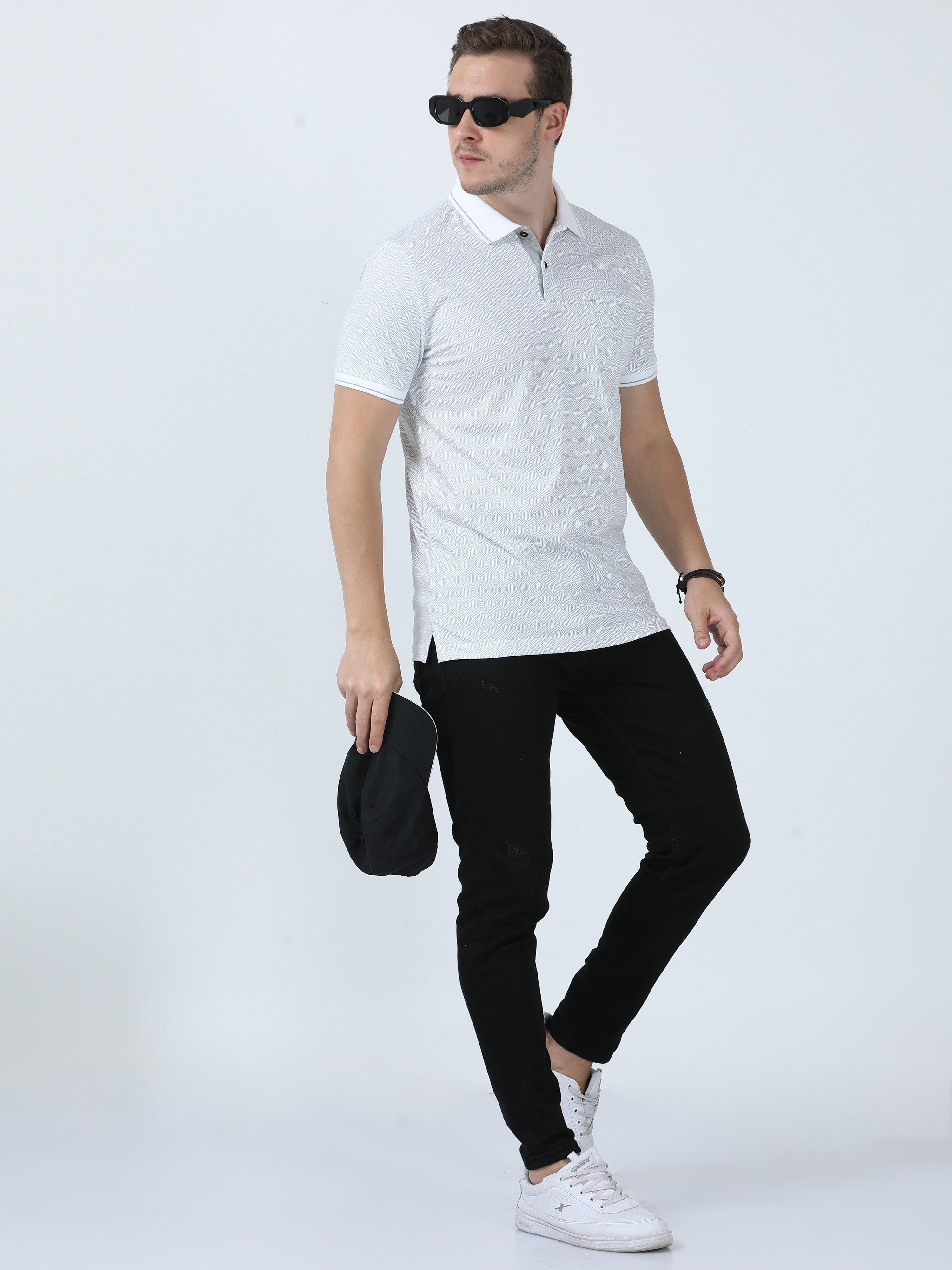Classic Polo Men's Printed White Cotton Half Sleeve T-Shirt | BELLO - 262 A SF P
