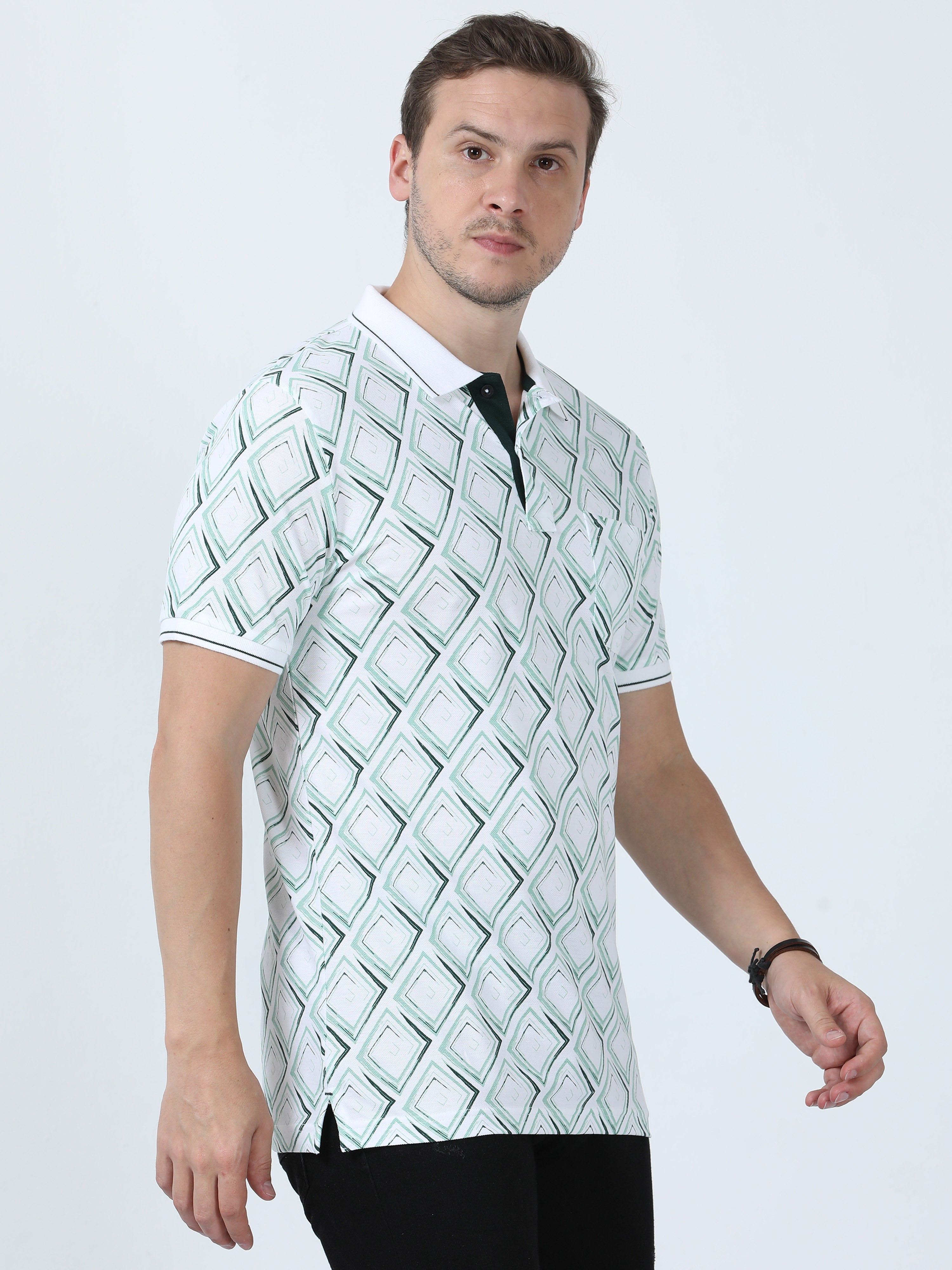 Classic Polo Men's Printed White/Green Cotton Half Sleeve T-Shirt | BEAU - 251 B SF P