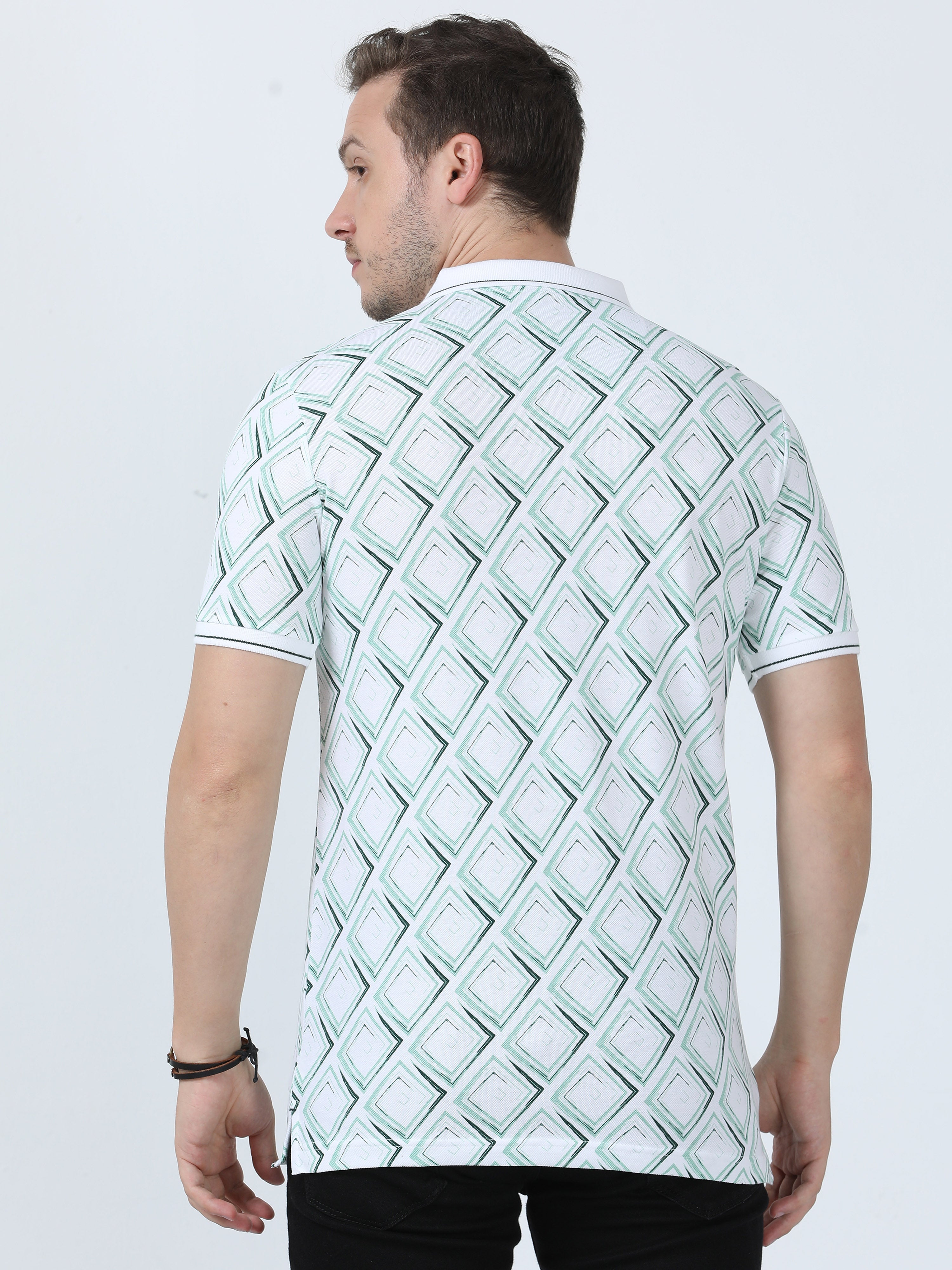 Classic Polo Men's Printed White/Green Cotton Half Sleeve T-Shirt | BEAU - 251 B SF P