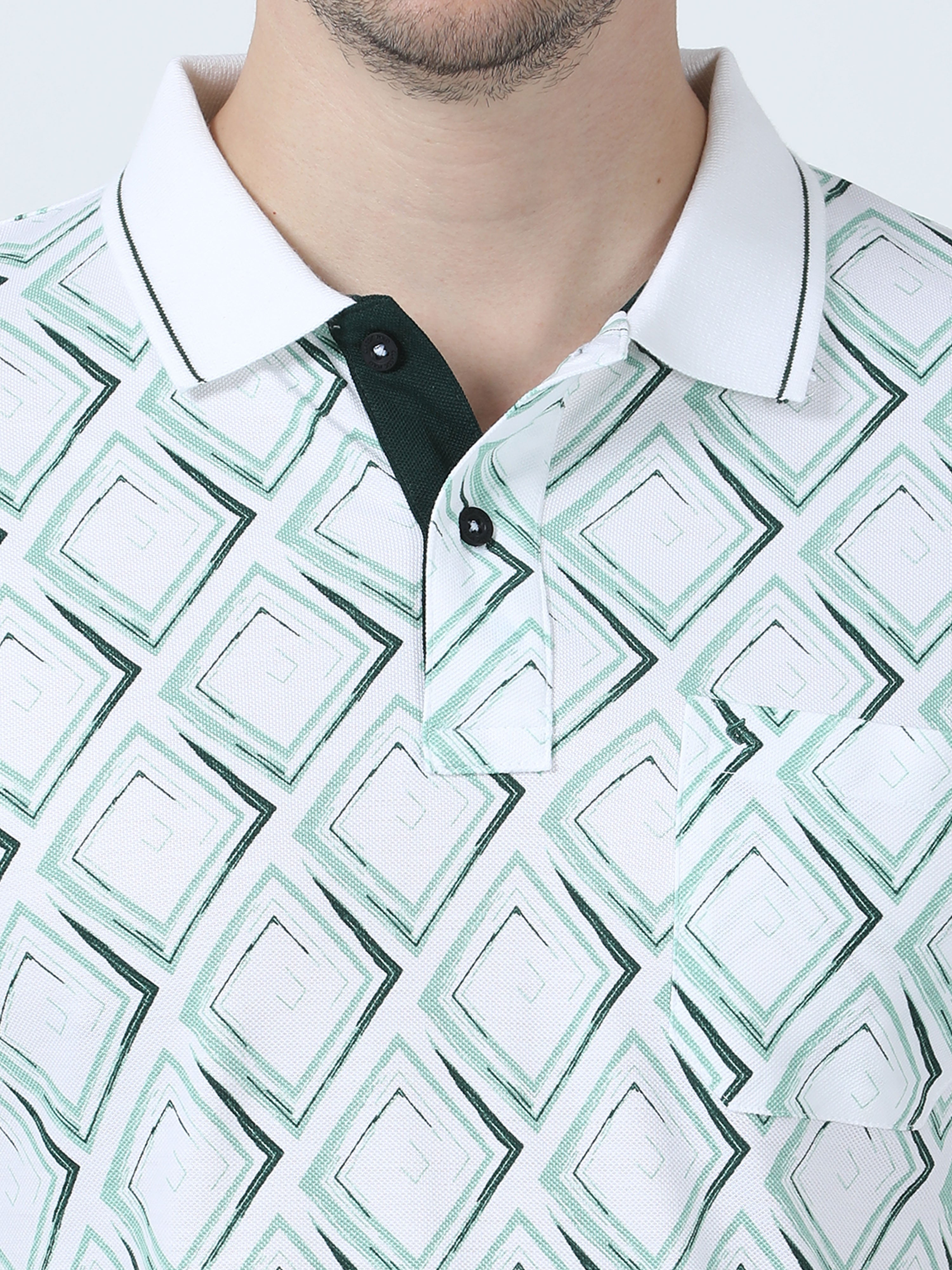 Classic Polo Men's Printed White/Green Cotton Half Sleeve T-Shirt | BEAU - 251 B SF P