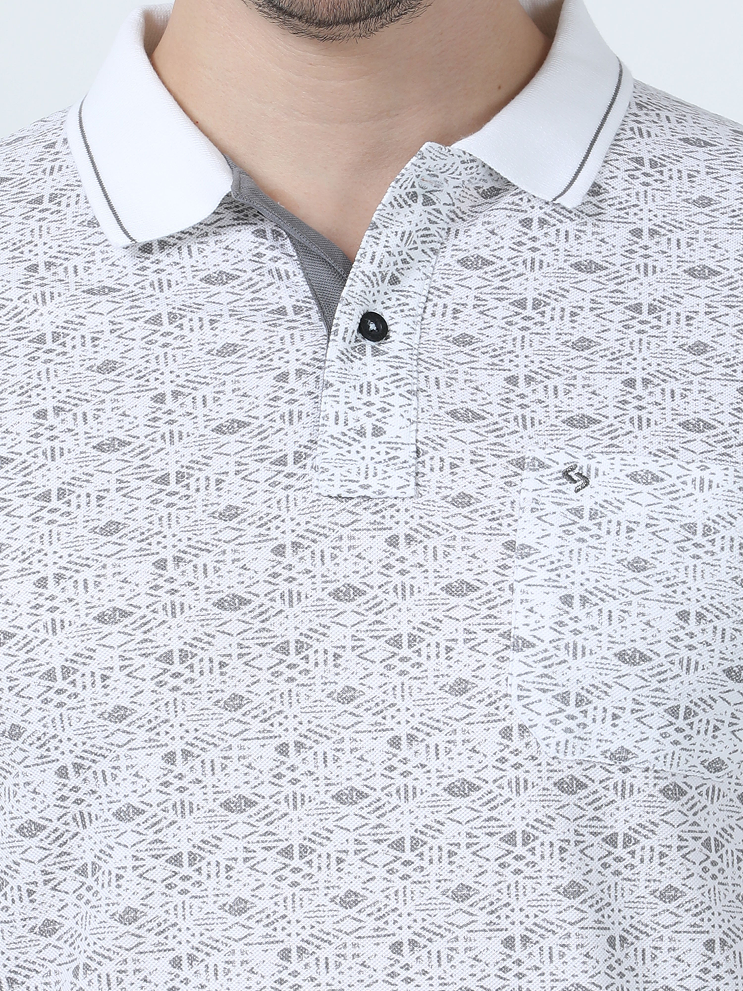 Classic Polo Men's Printed White Cotton Half Sleeve T-Shirt | BEAU - 241 A SF P