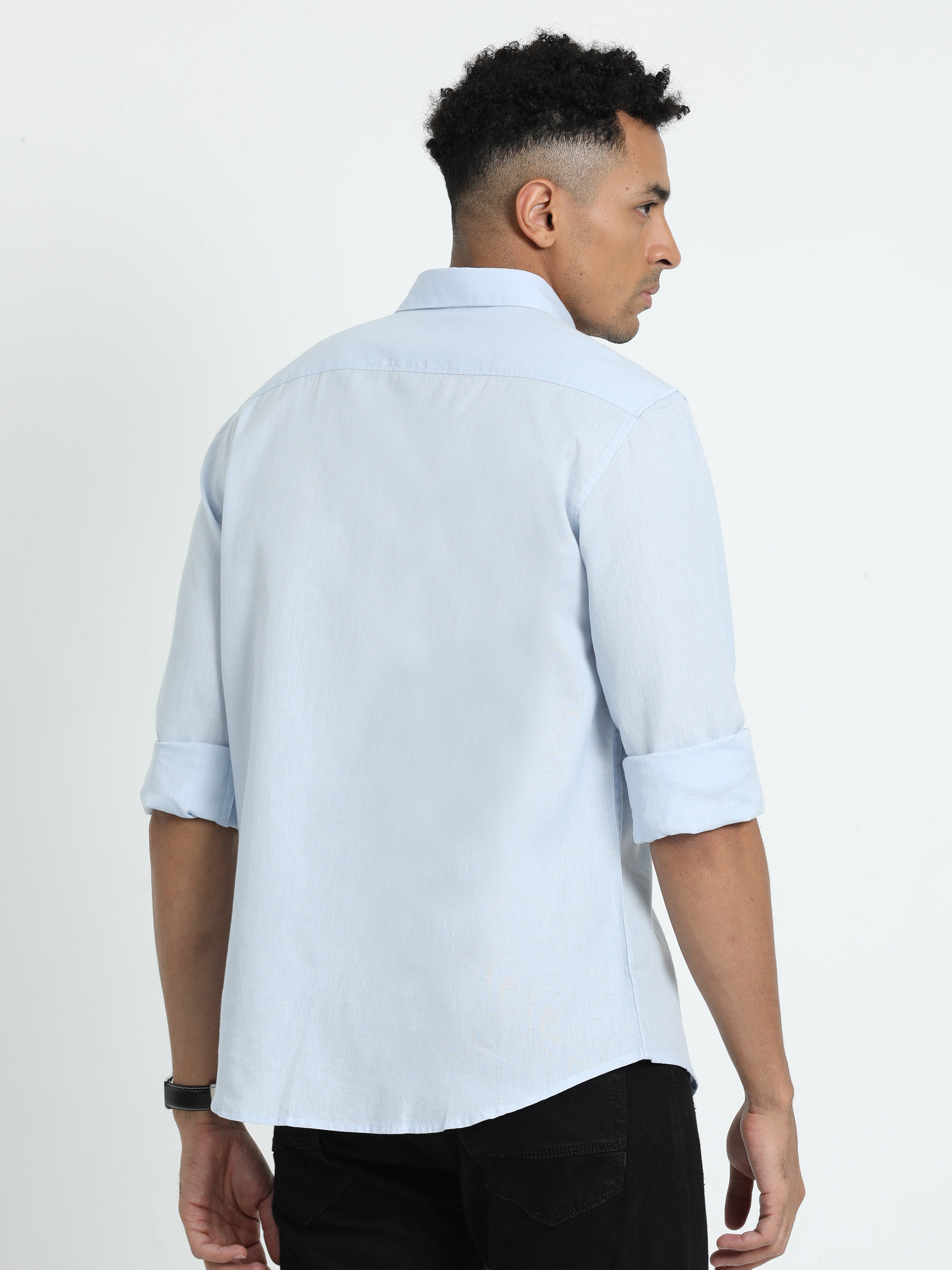 Classic Polo Men's Solid Sky Cotton Linen Full Sleeve Woven Shirt | DAMASK-SKY SF FS