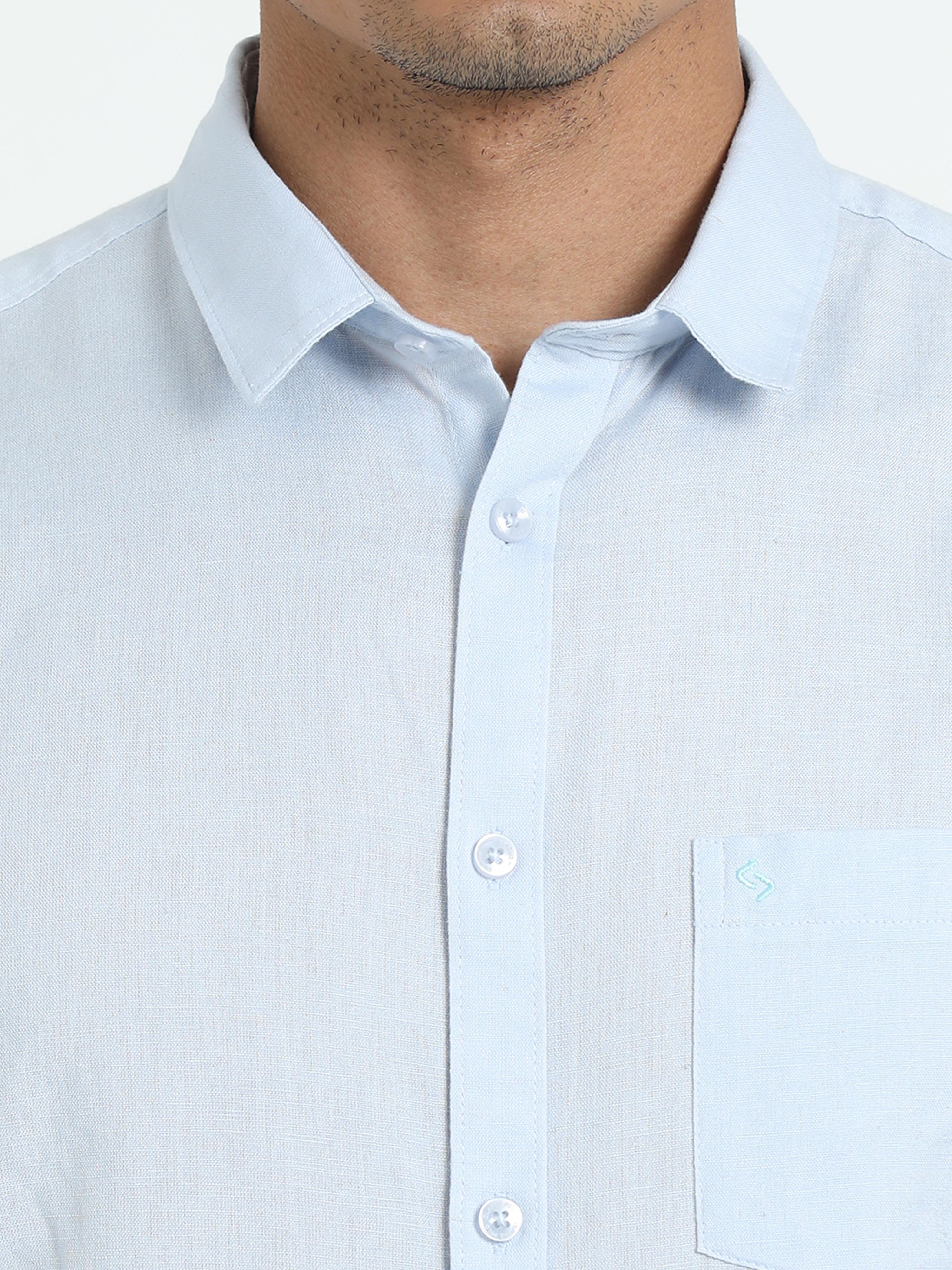 Classic Polo Men's Solid Sky Cotton Linen Full Sleeve Woven Shirt | DAMASK-SKY SF FS