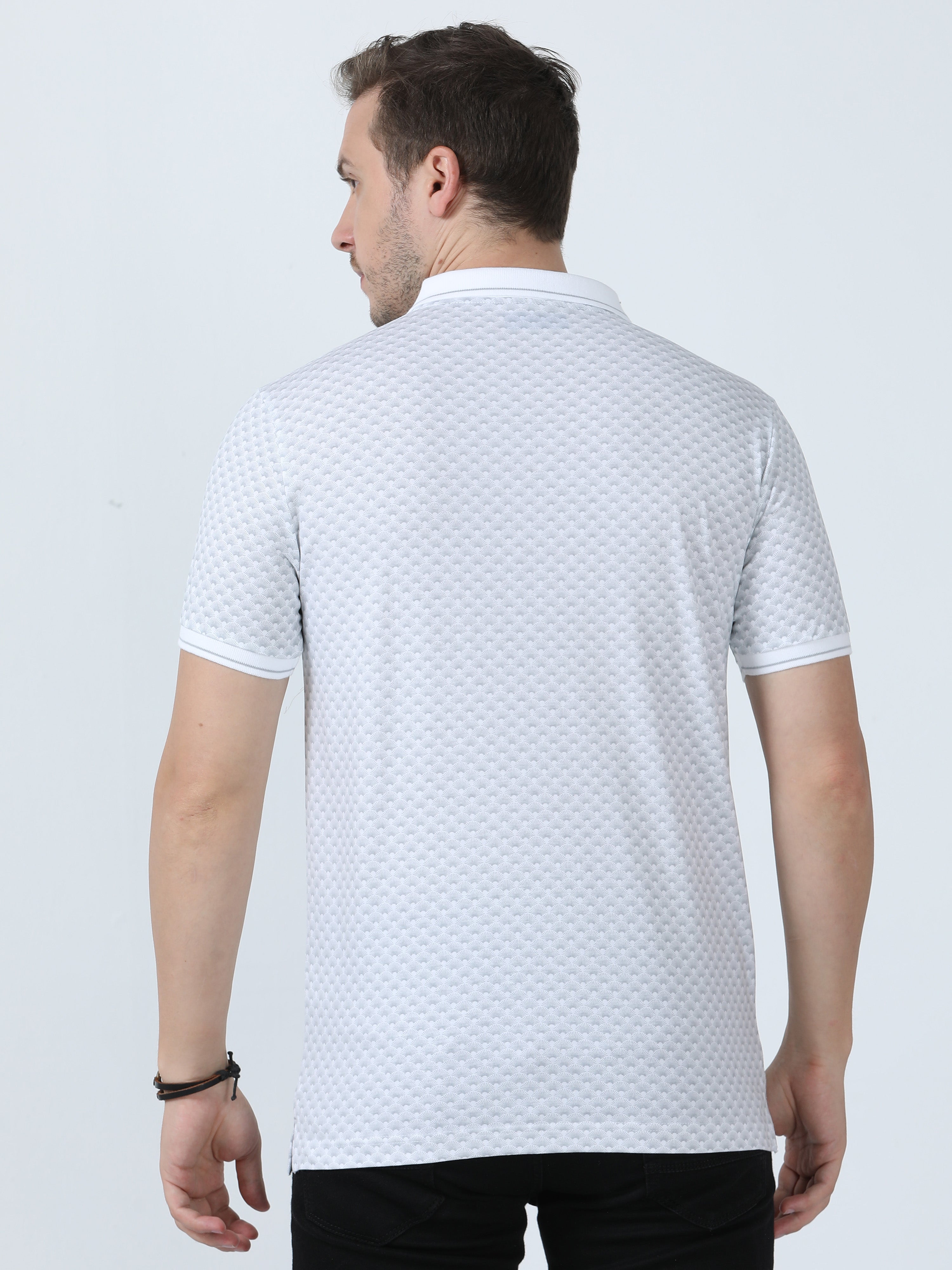 Classic Polo Men's Printed White/Grey Cotton Half Sleeve T-Shirt | BELLO - 270 B SF P