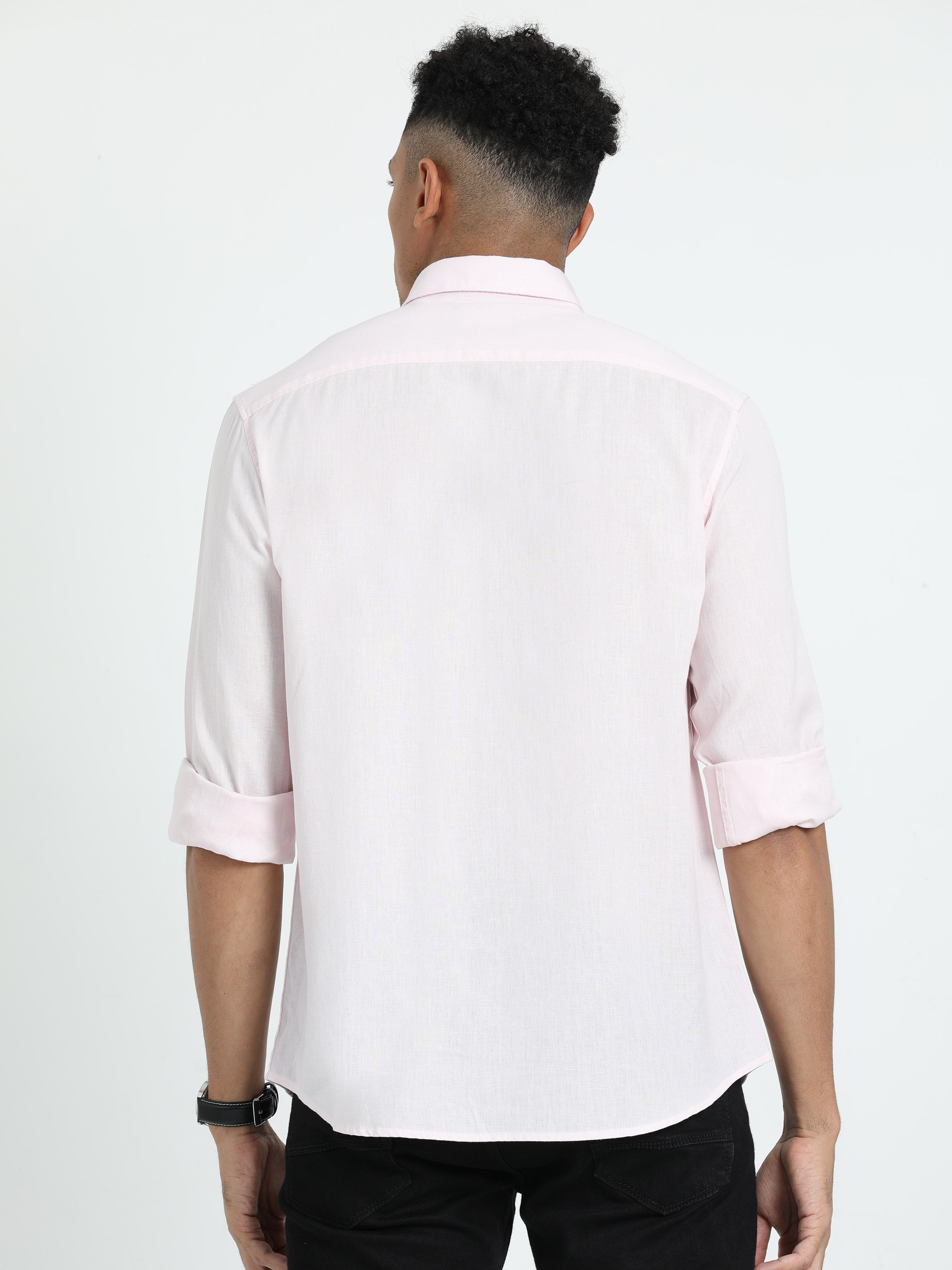 Classic Polo Men's Solid Pink Cotton Linen Full Sleeve Woven Shirt | DAMASK-PINK-SF-FS