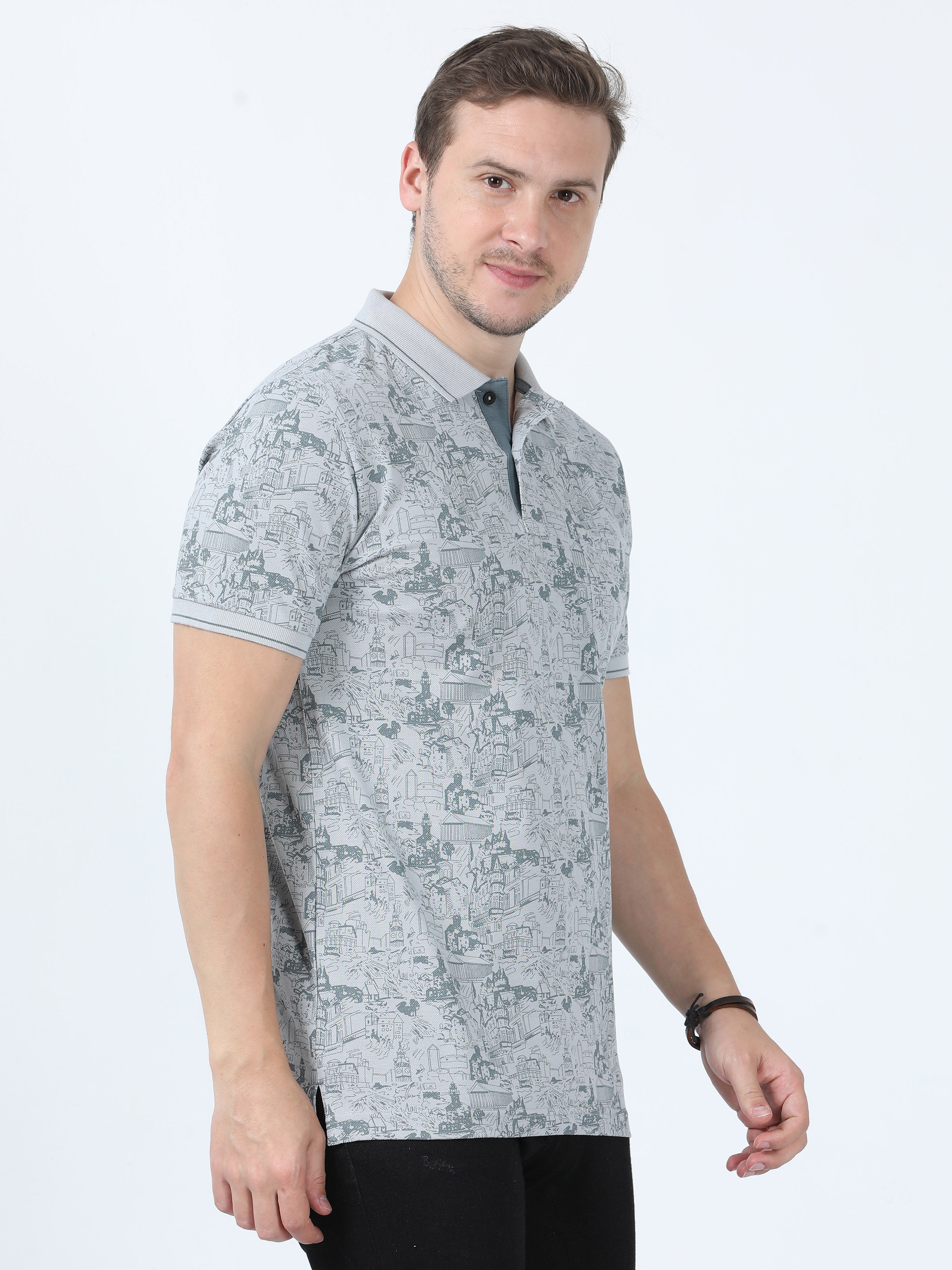 Classic Polo Men's Printed Grey Cotton Half Sleeve T-Shirt | BEAU - 246 B SF P