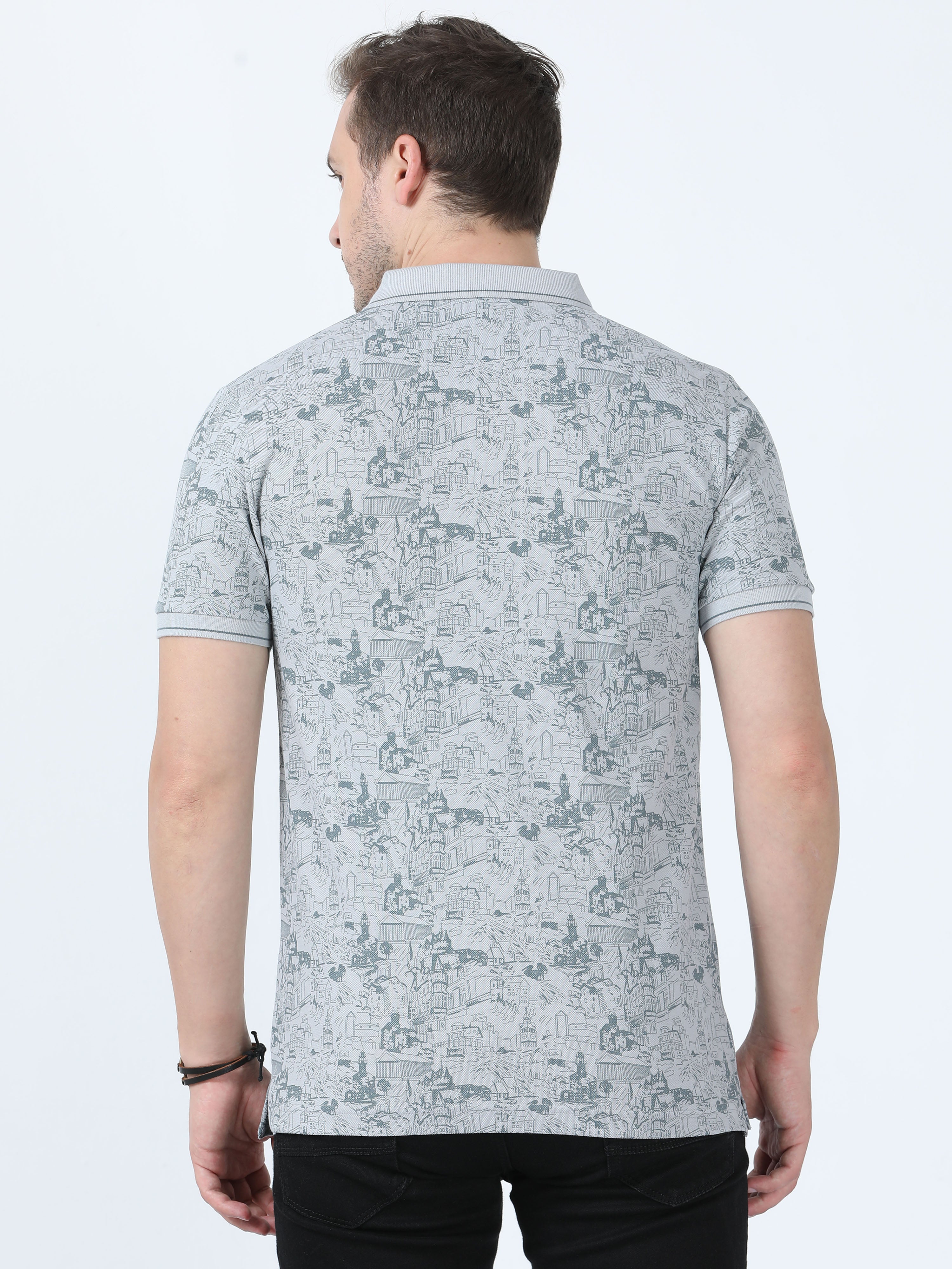 Classic Polo Men's Printed Grey Cotton Half Sleeve T-Shirt | BEAU - 246 B SF P