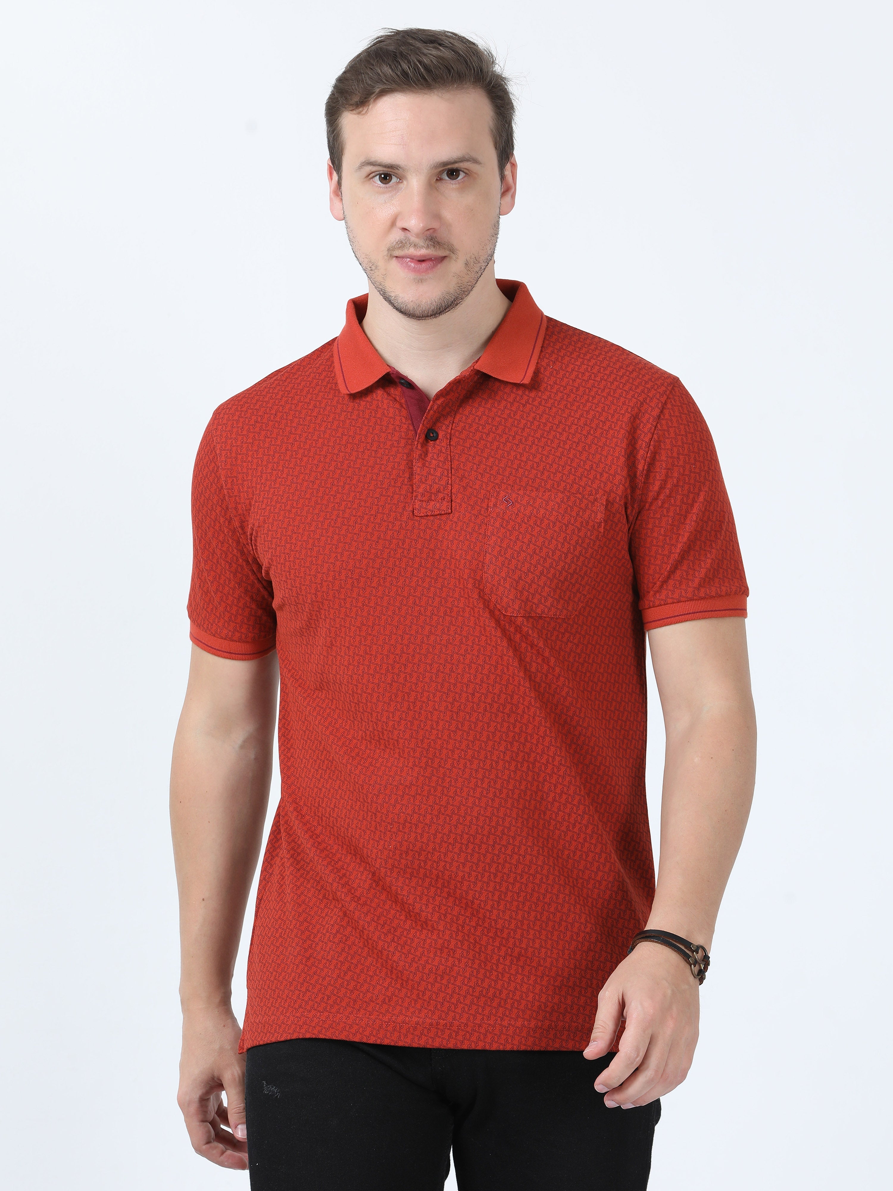 Classic Polo Men's Printed Red Cotton Half Sleeve T-Shirt | BEAU - 243 A SF P