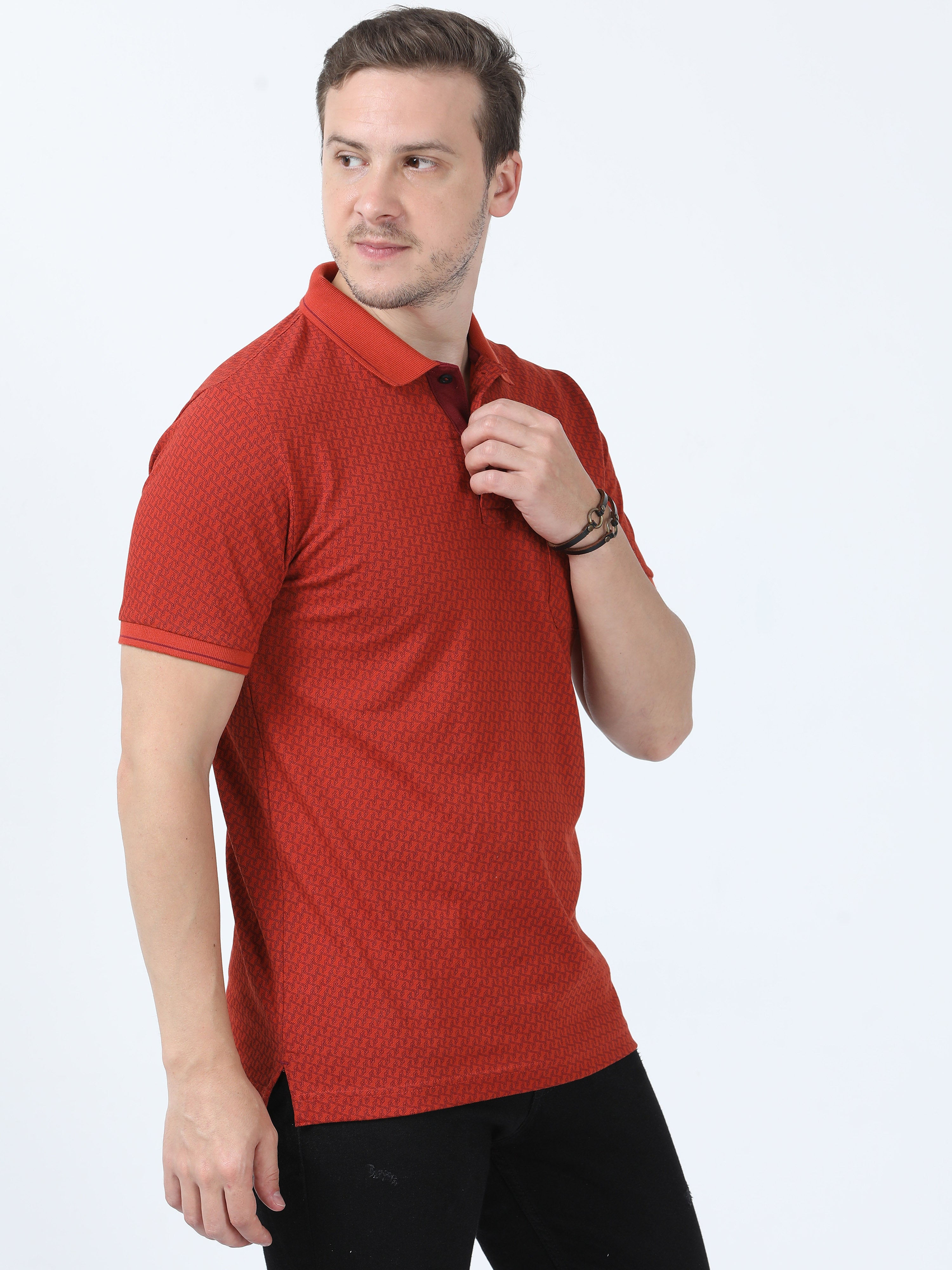 Classic Polo Men's Printed Red Cotton Half Sleeve T-Shirt | BEAU - 243 A SF P
