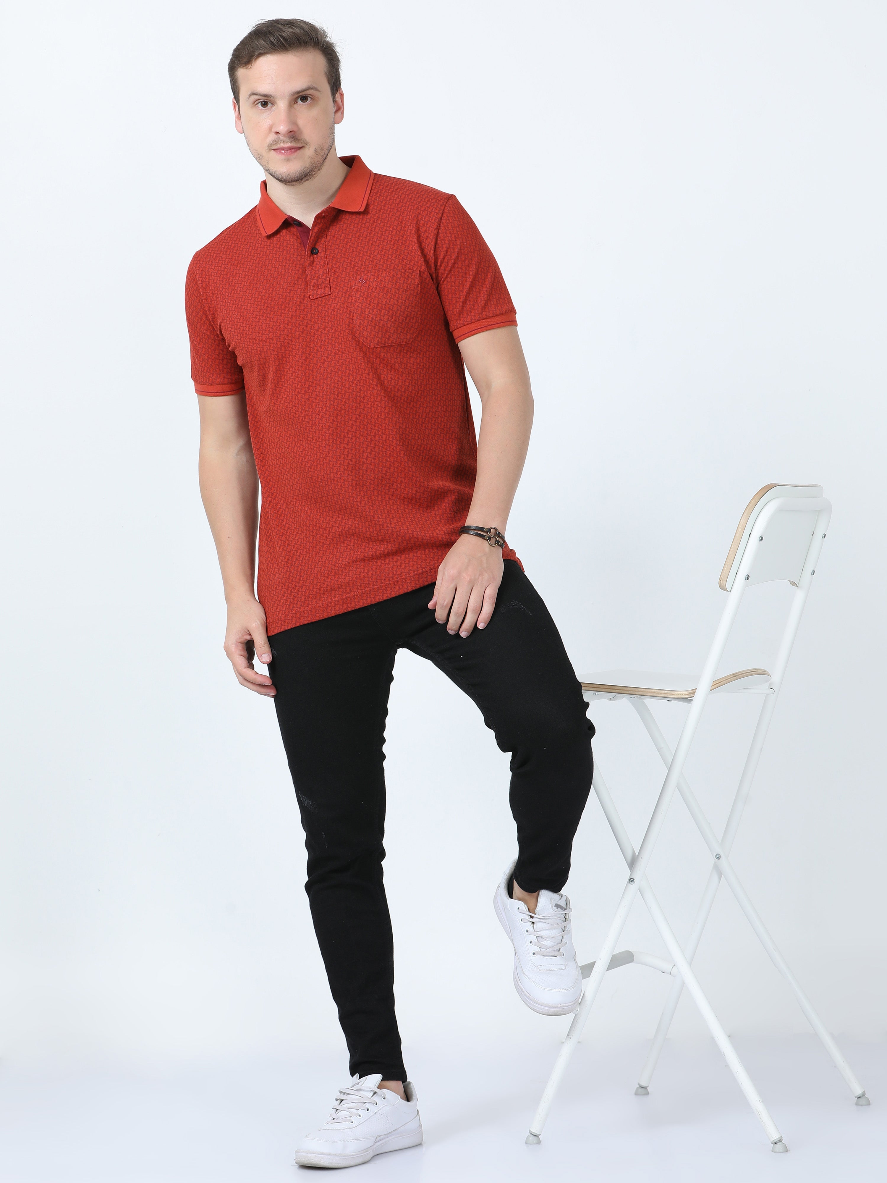 Classic Polo Men's Printed Red Cotton Half Sleeve T-Shirt | BEAU - 243 A SF P