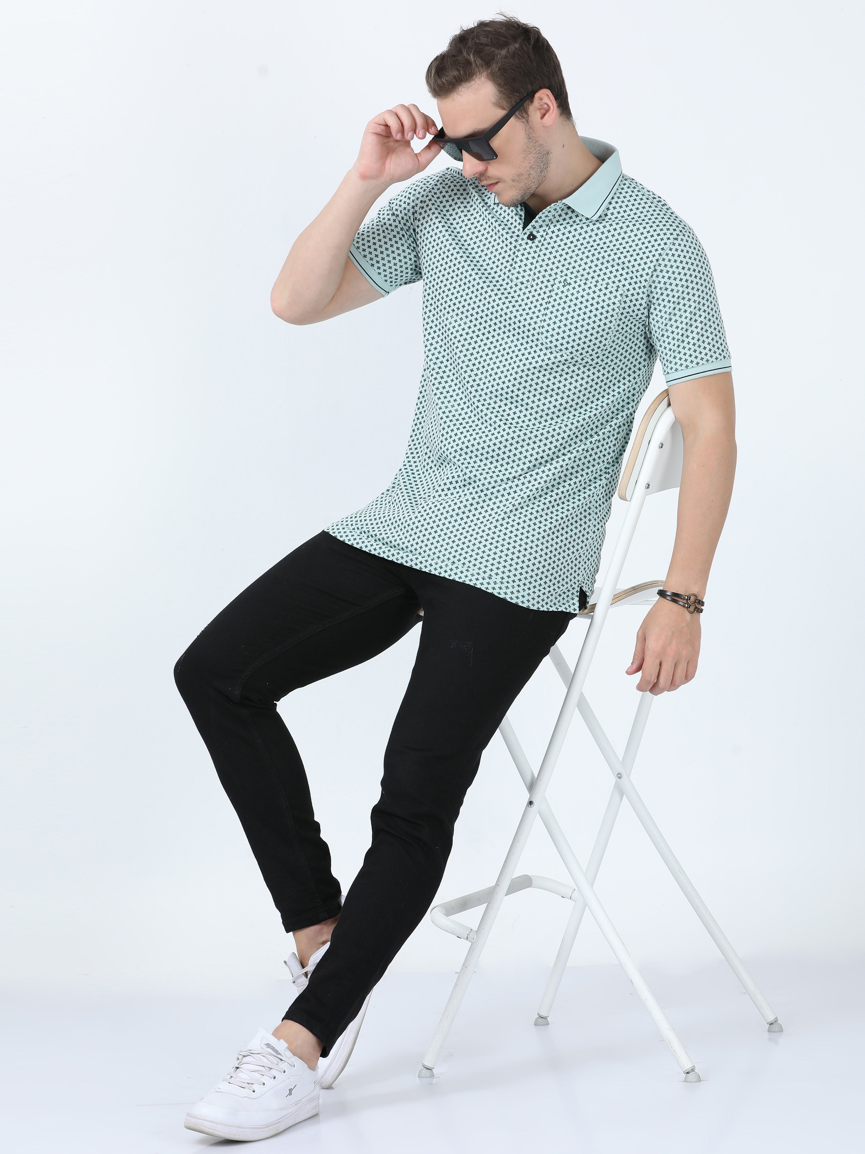 Classic Polo Men's Printed Green Cotton Half Sleeve T-Shirt | BELLO - 268 A SF P