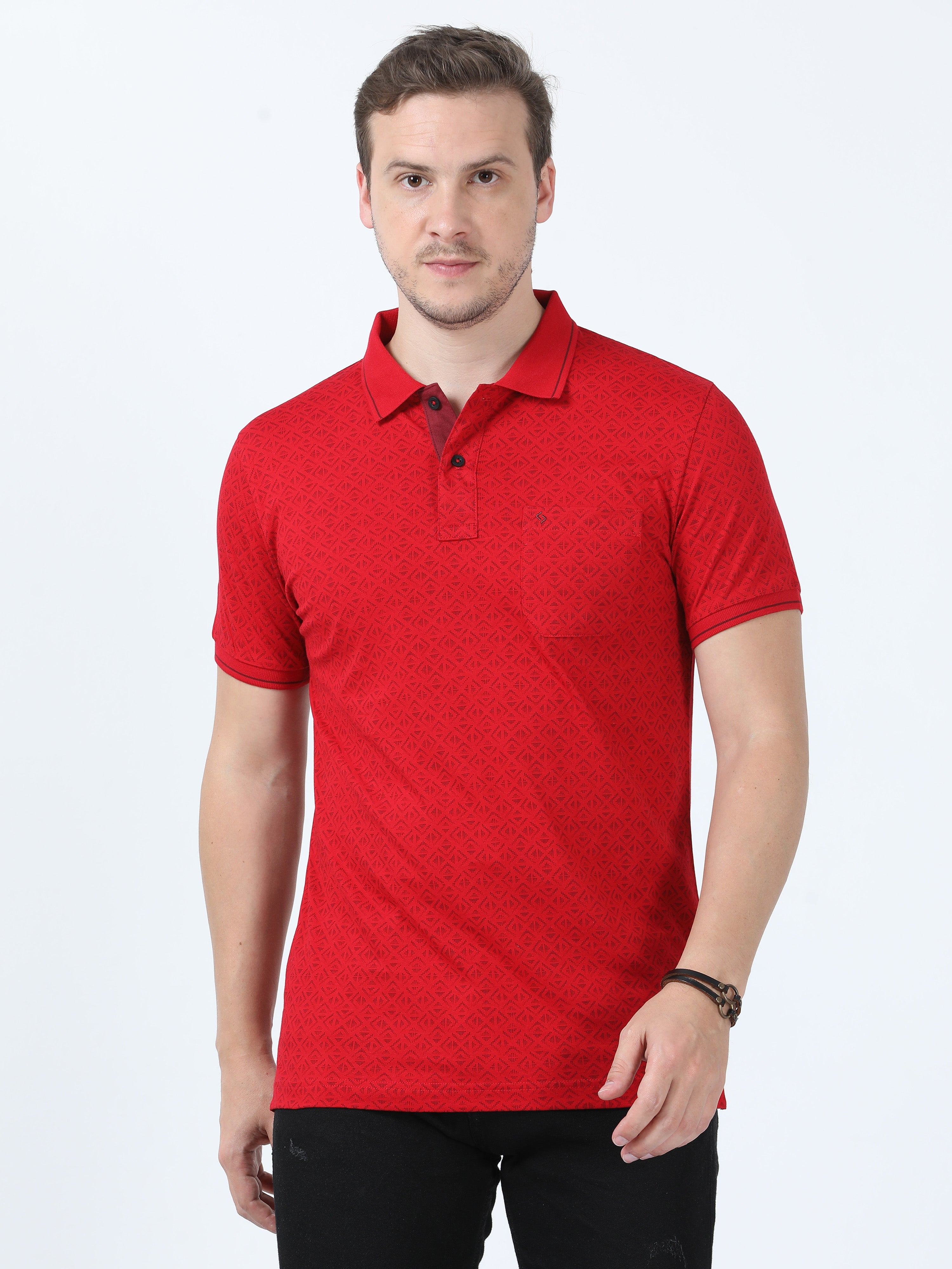 Classic Polo Men's Printed Red Cotton Half Sleeve T-Shirt | BELLO - 254 A SF P