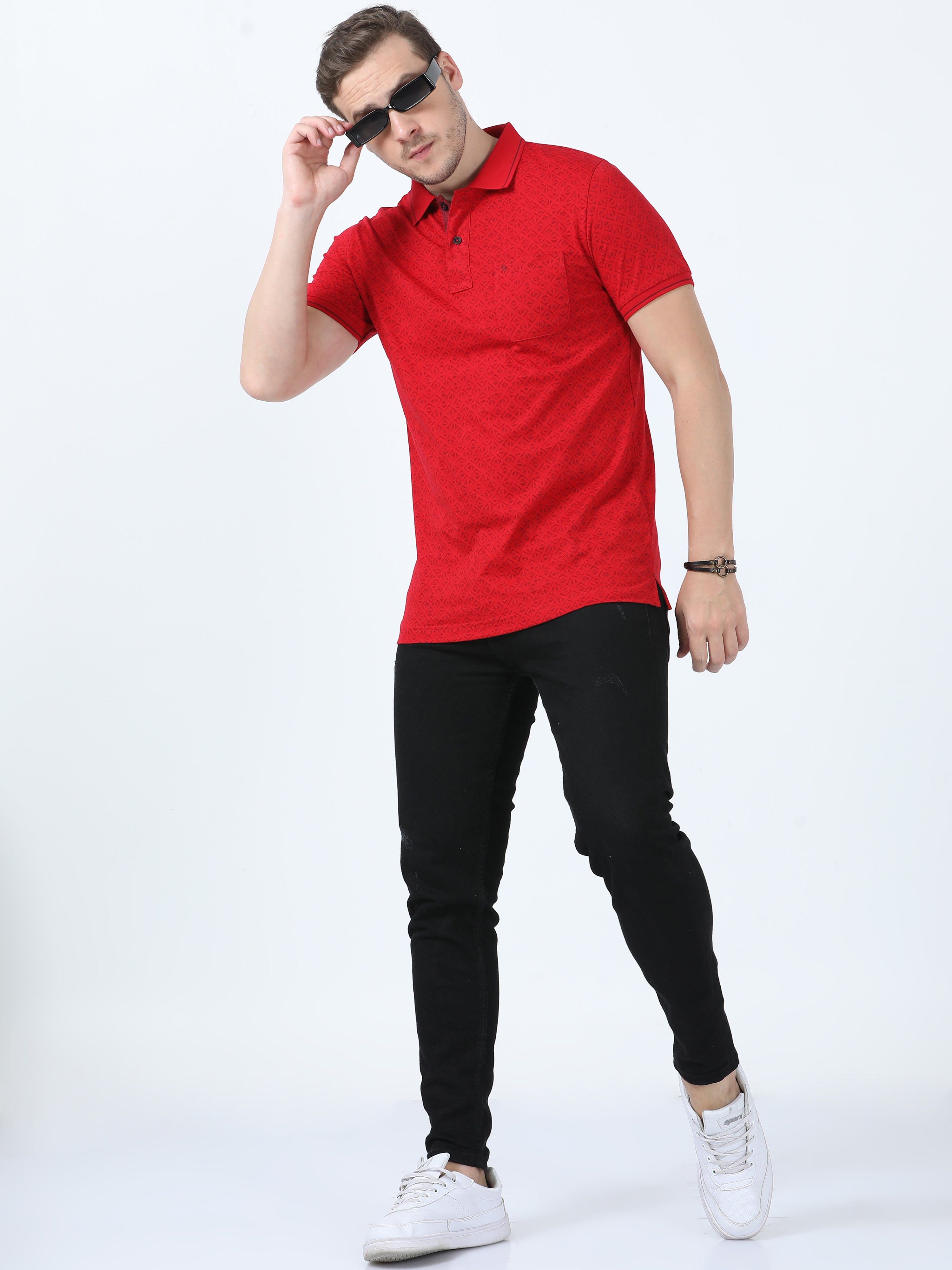 Classic Polo Men's Printed Red Cotton Half Sleeve T-Shirt | BELLO - 254 A SF P