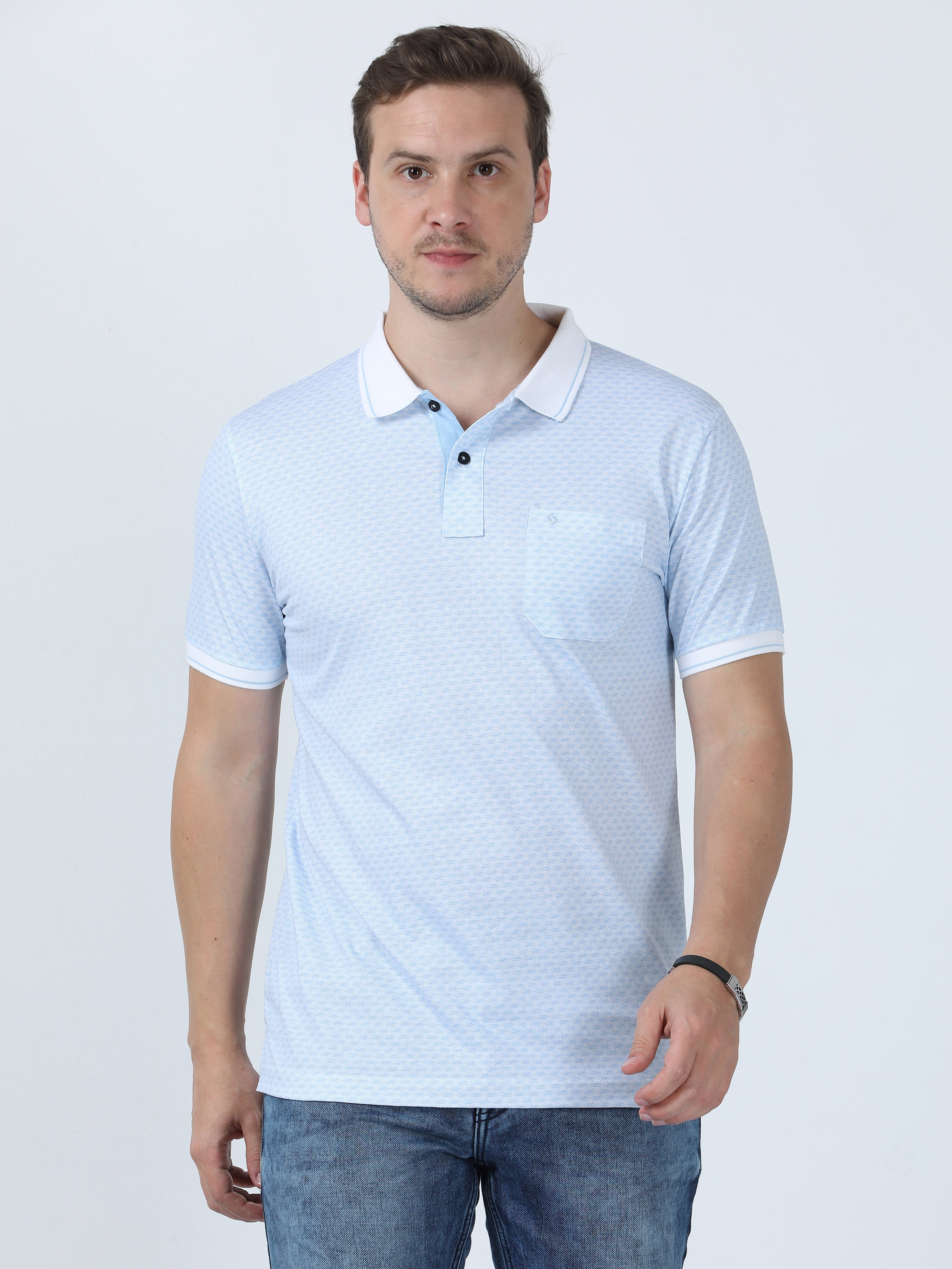 Classic Polo Men's Printed Blue Cotton Half Sleeve T-Shirt | BELLO - 251 A SF P