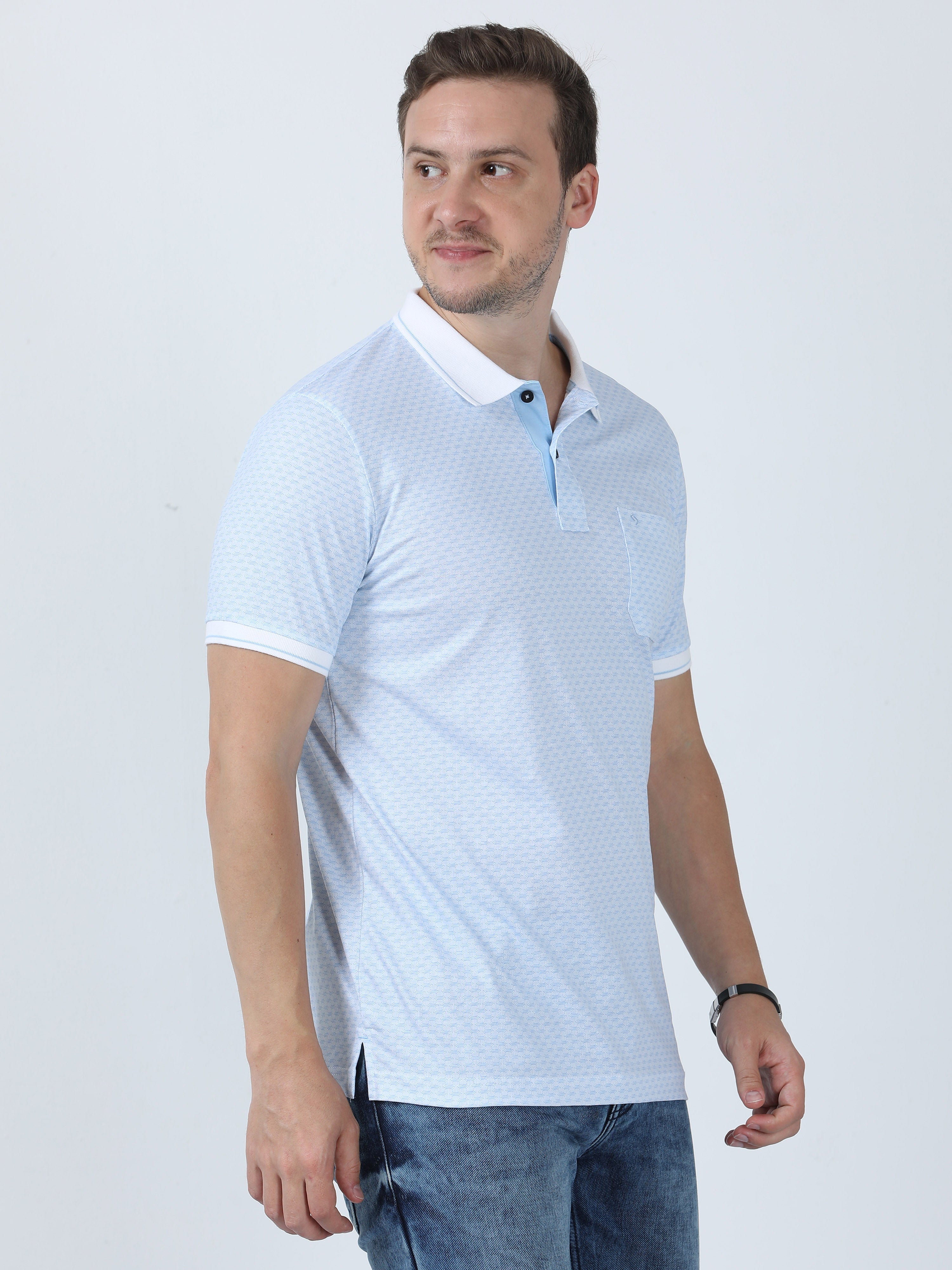 Classic Polo Men's Printed Blue Cotton Half Sleeve T-Shirt | BELLO - 251 A SF P