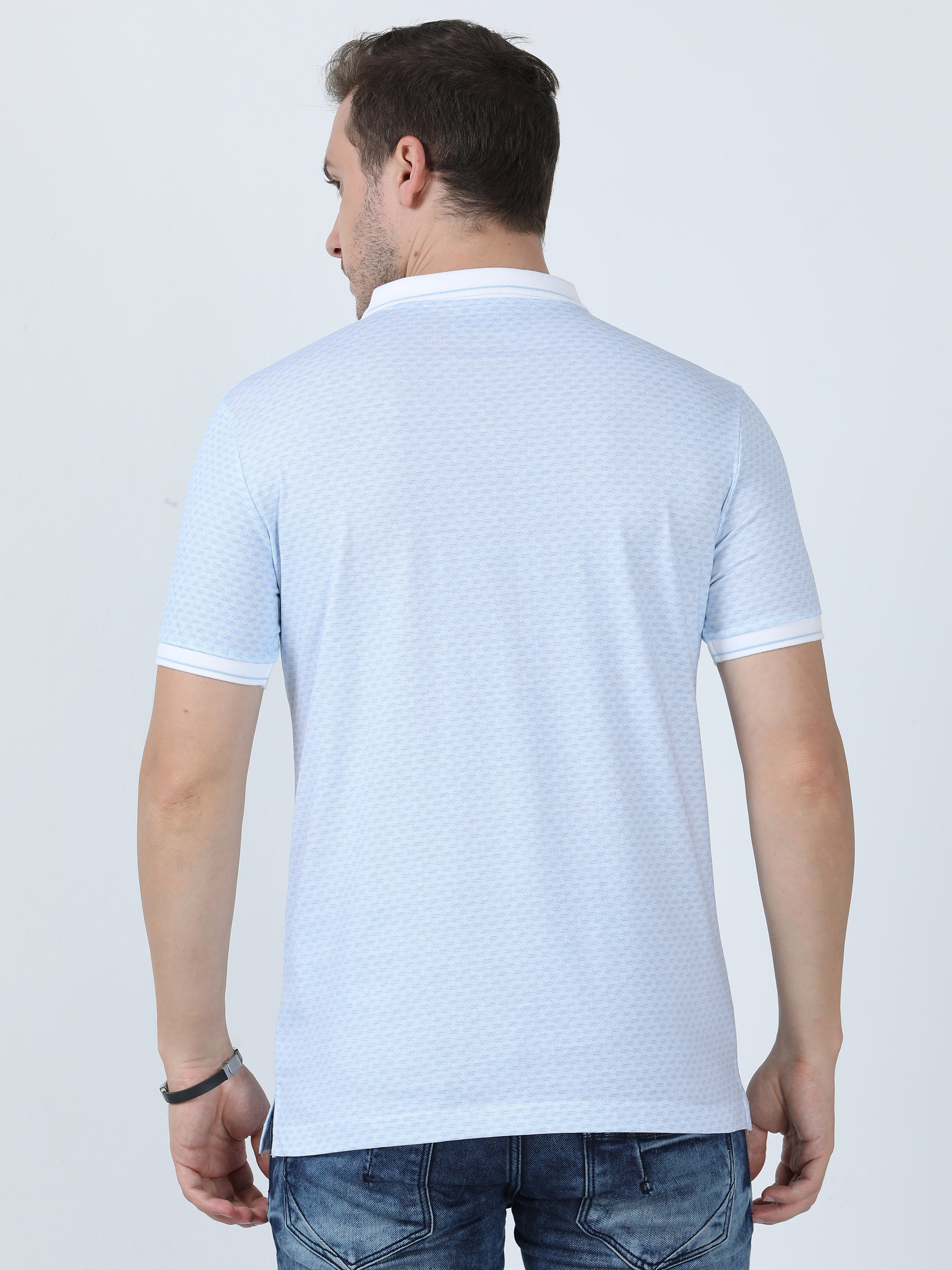 Classic Polo Men's Printed Blue Cotton Half Sleeve T-Shirt | BELLO - 251 A SF P