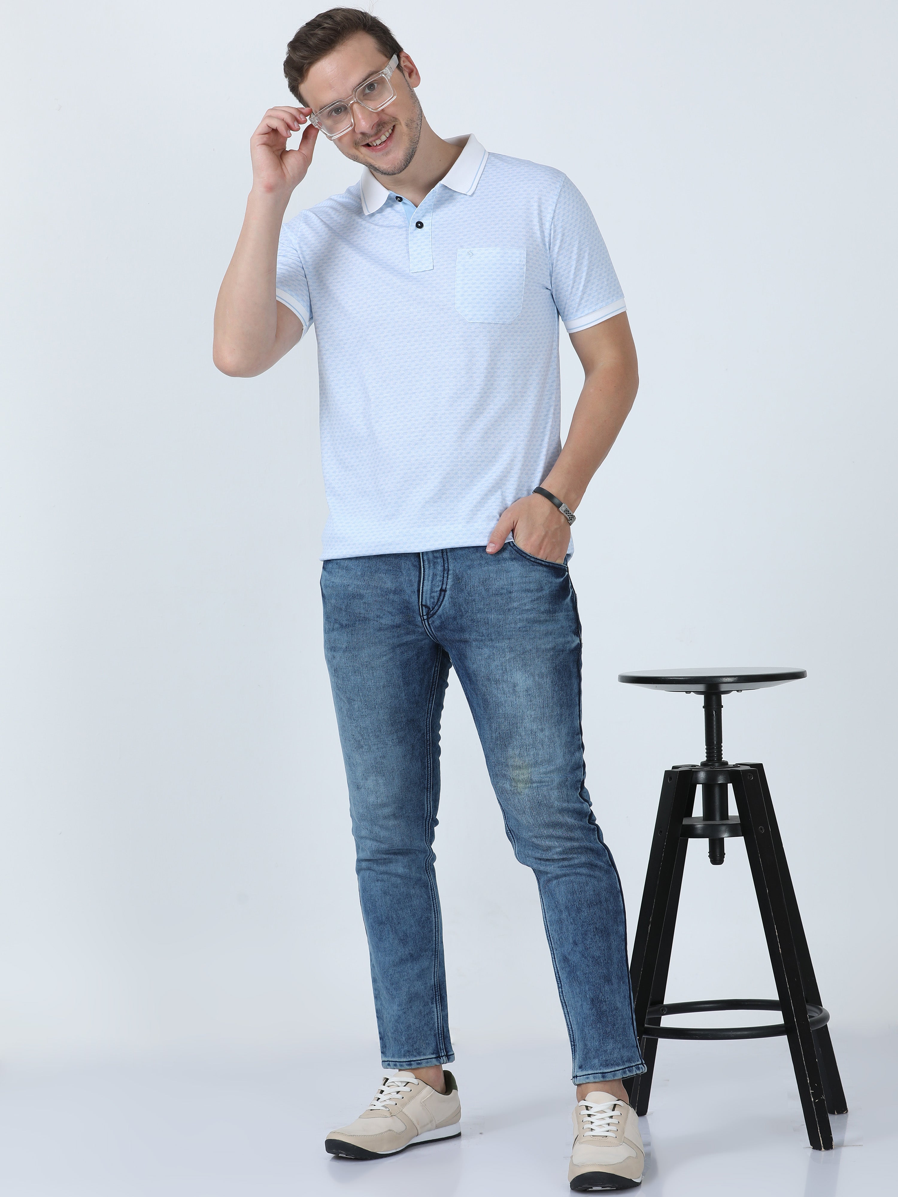 Classic Polo Men's Printed Blue Cotton Half Sleeve T-Shirt | BELLO - 251 A SF P