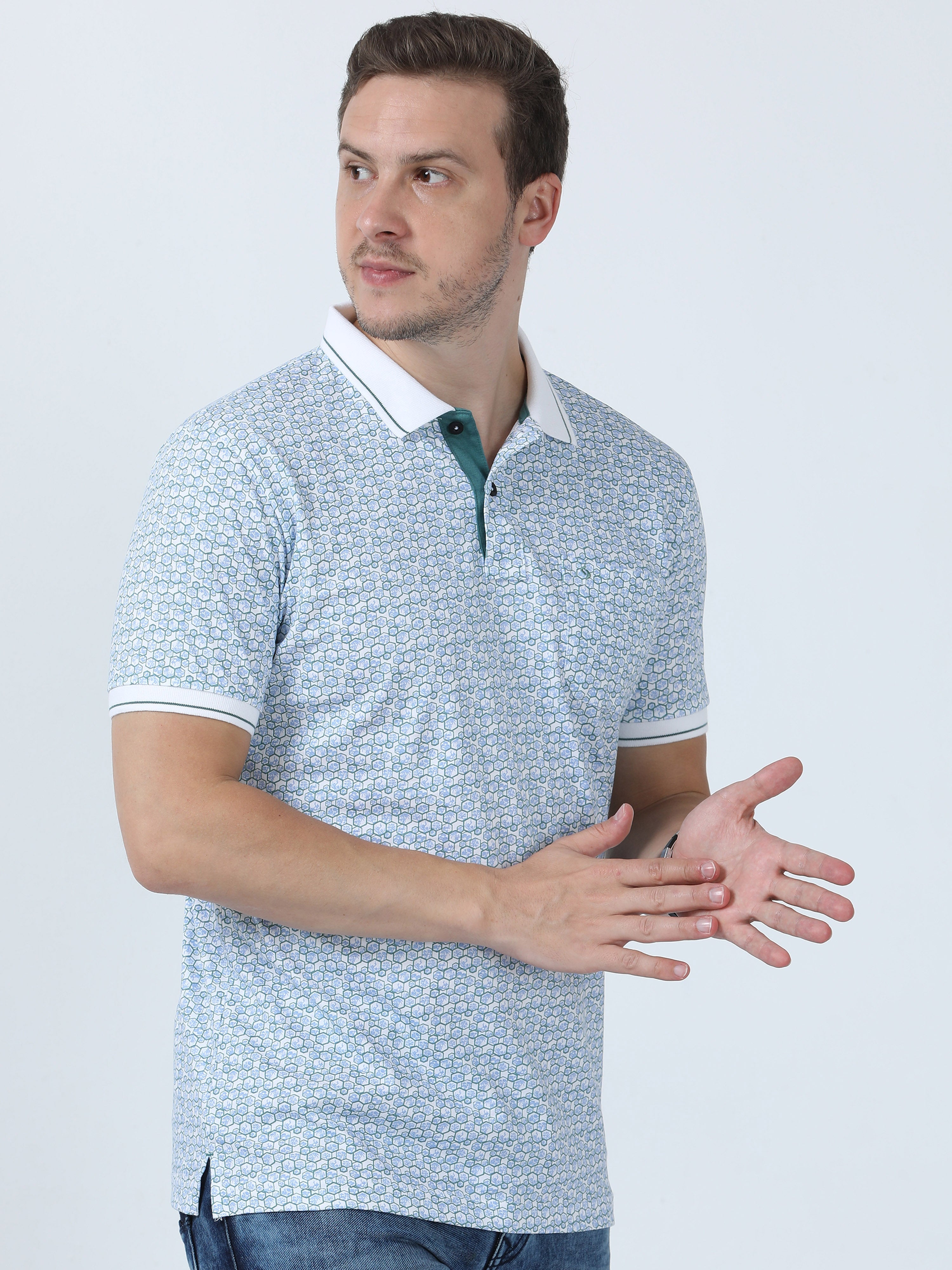 Classic Polo Men's Printed Blue Cotton Half Sleeve T-Shirt | BELLO - 271 A SF P