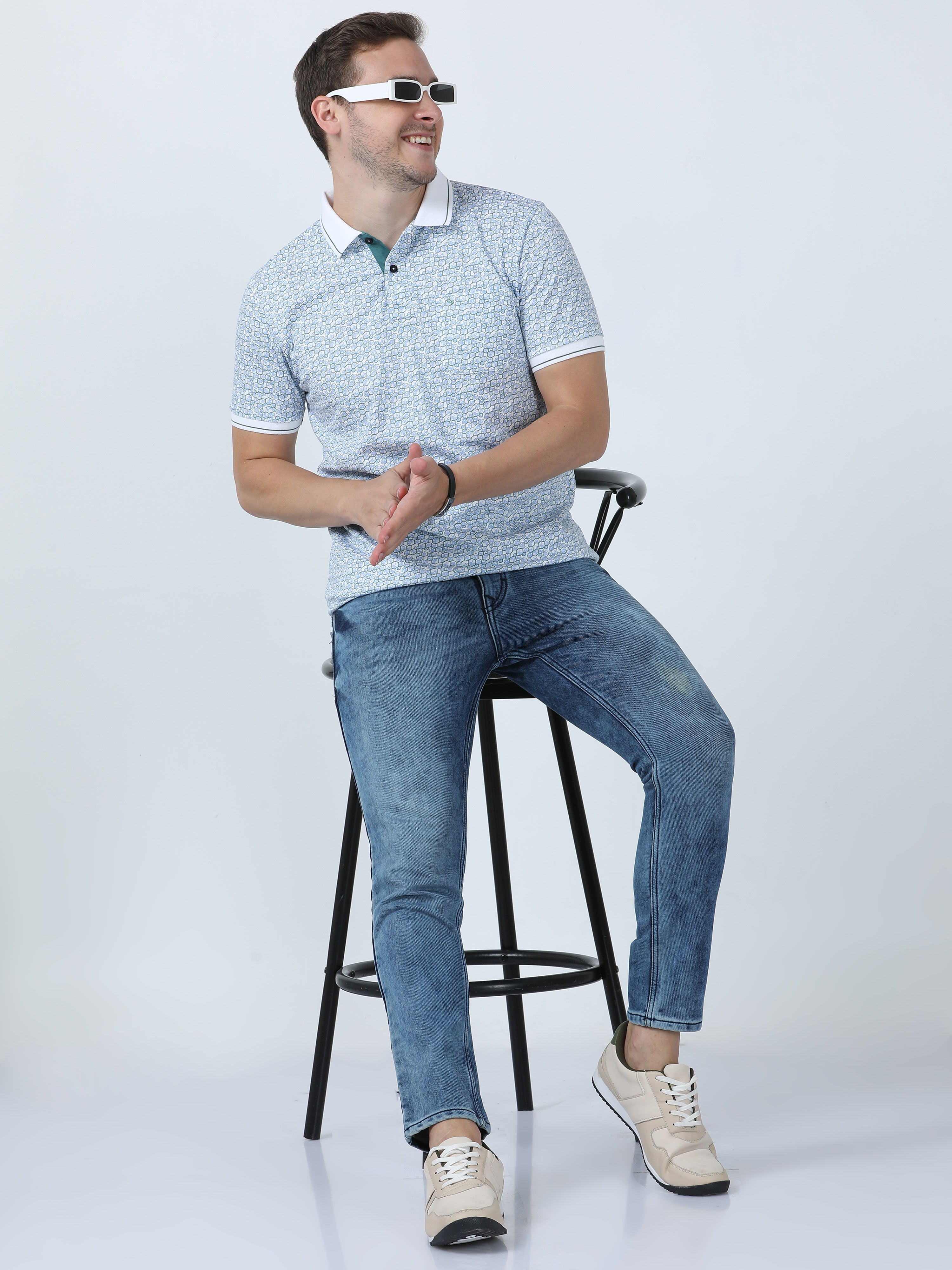 Classic Polo Men's Printed Blue Cotton Half Sleeve T-Shirt | BELLO - 271 A SF P