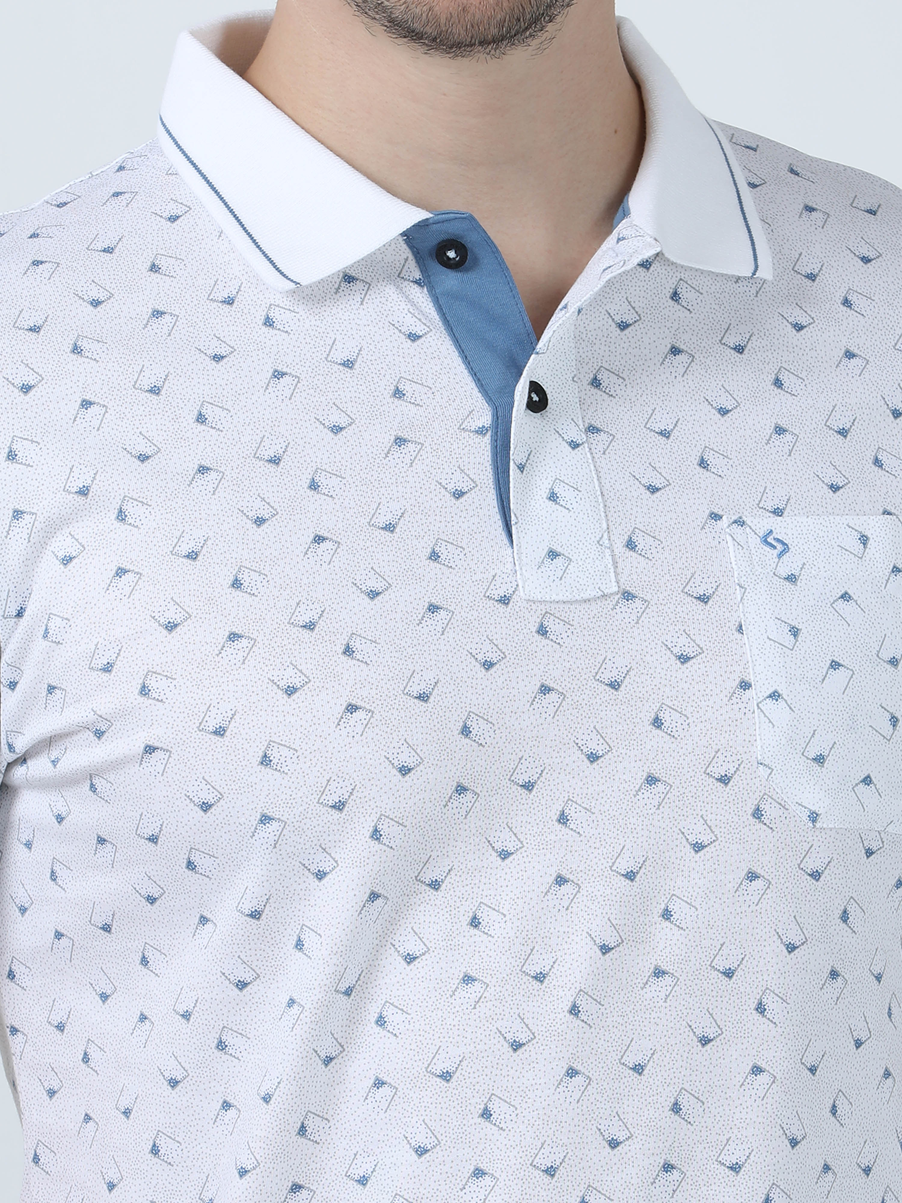 Classic Polo Men's Printed White/Blue Cotton Half Sleeve T-Shirt | BELLO - 261 A SF P