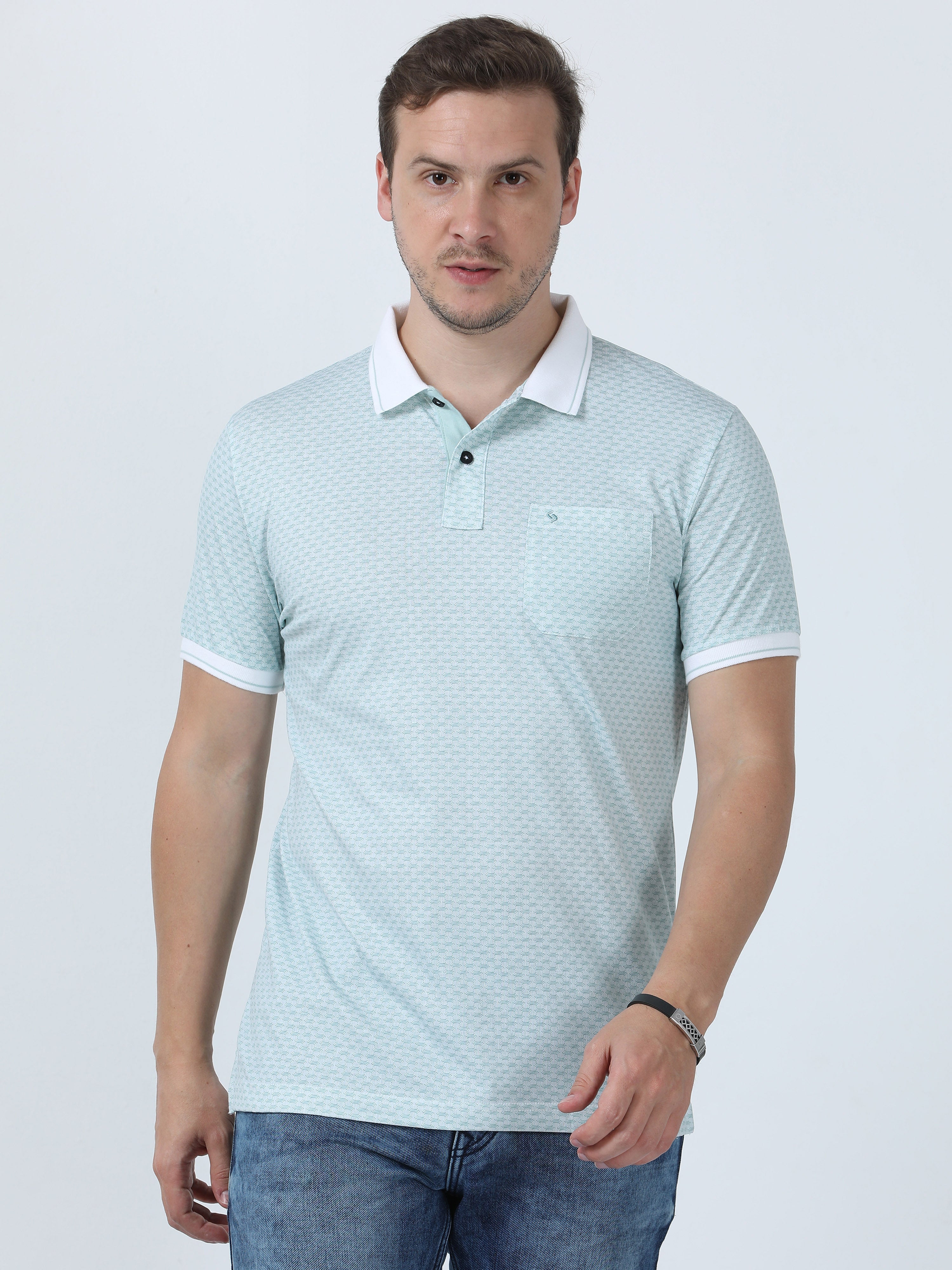 Classic Polo Men's Printed Green Cotton Half Sleeve T-Shirt | BELLO - 251 B SF P