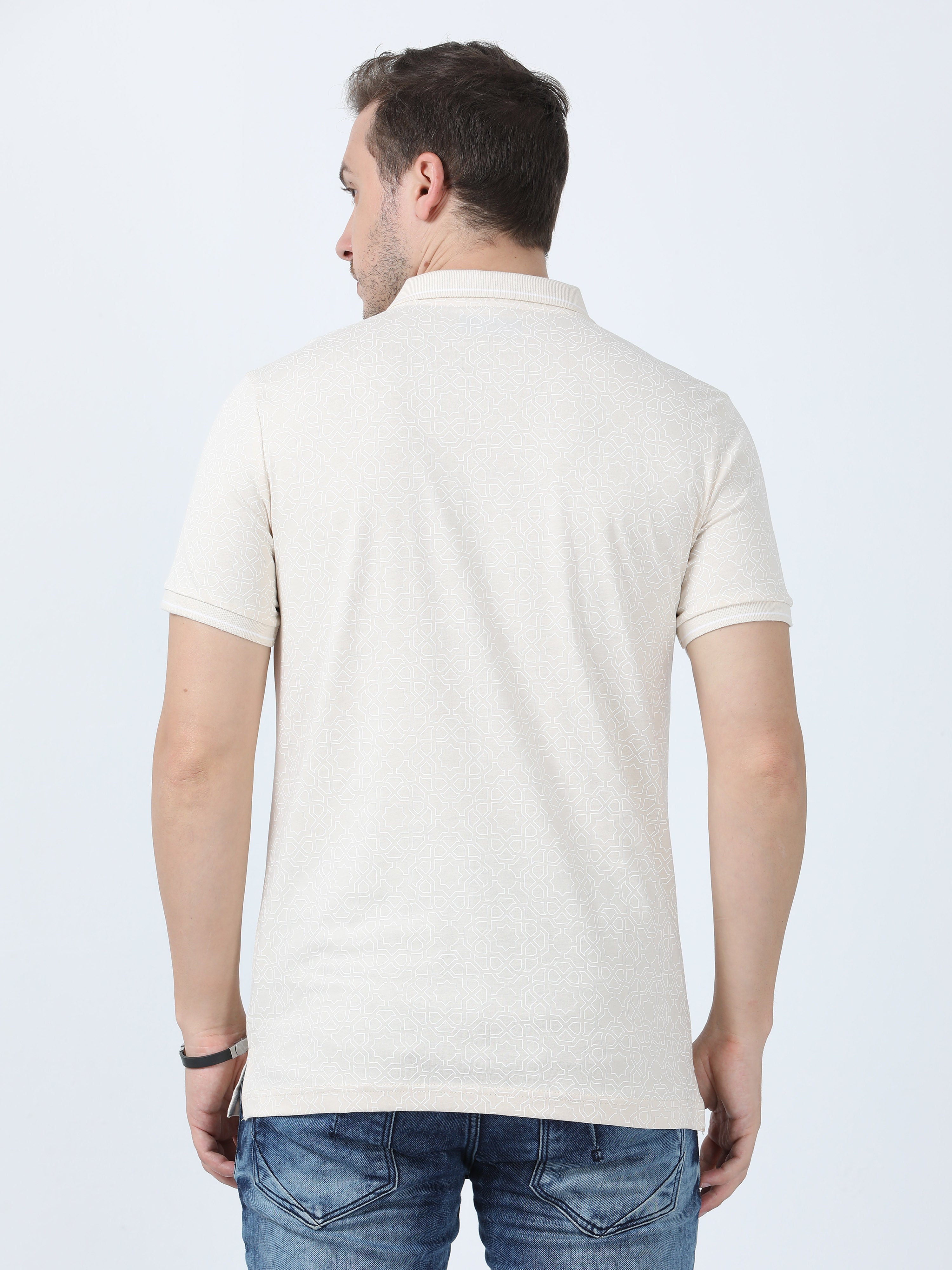 Classic Polo Men's Printed Beige Cotton Half Sleeve T-Shirt | BELLO - 266 A SF P