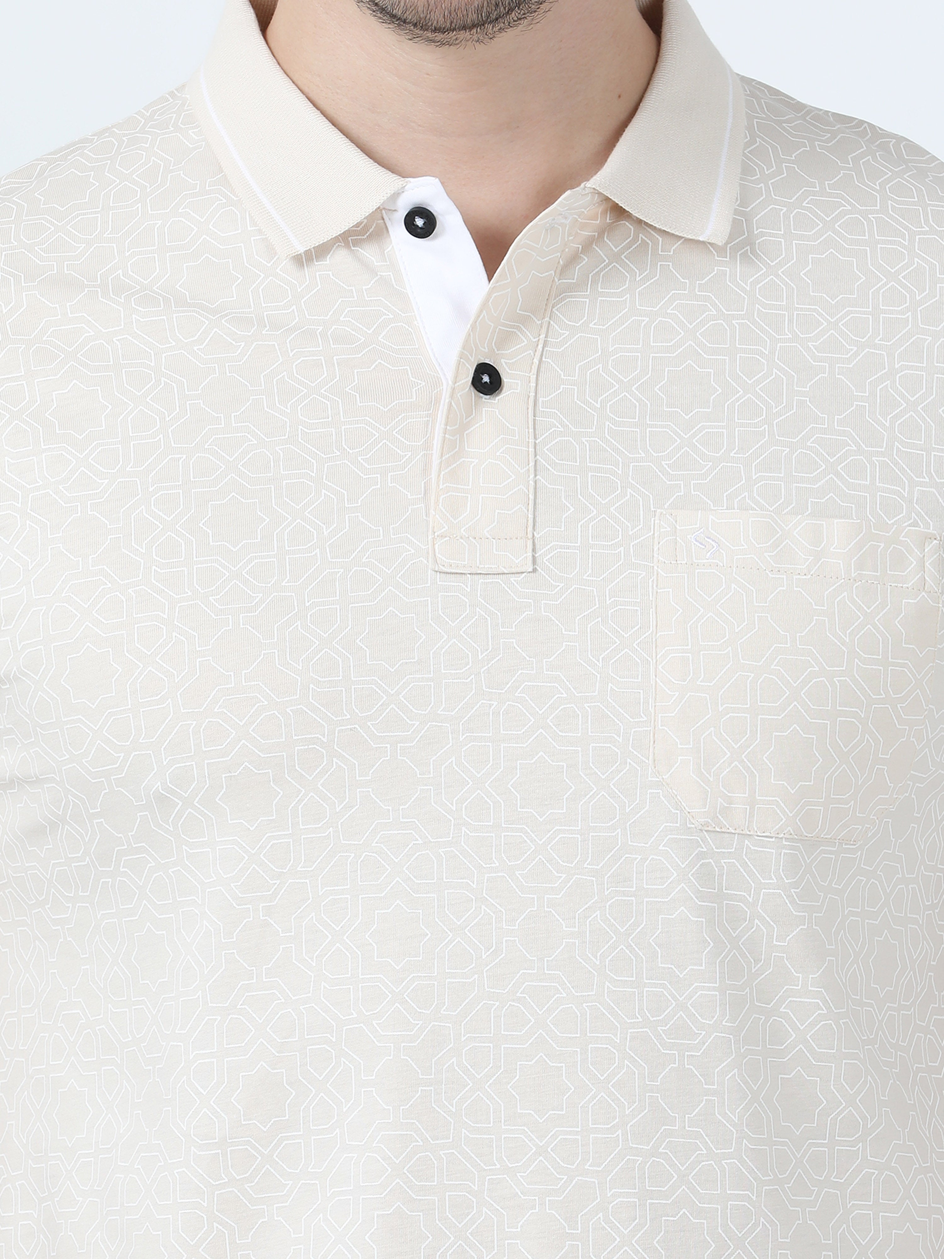 Classic Polo Men's Printed Beige Cotton Half Sleeve T-Shirt | BELLO - 266 A SF P