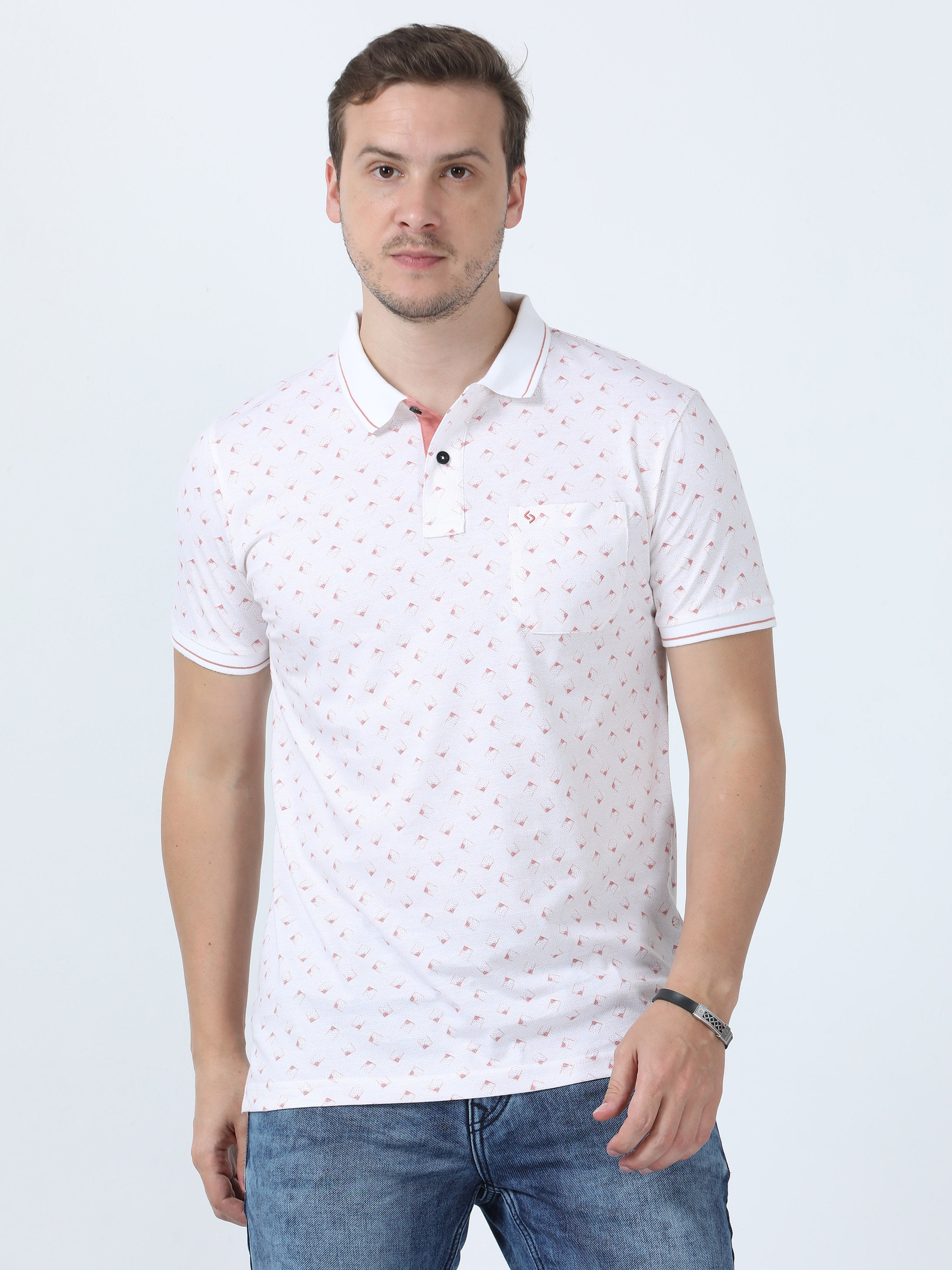 Classic Polo Men's Printed White/Red Cotton Half Sleeve T-Shirt | BELLO - 261 B SF P