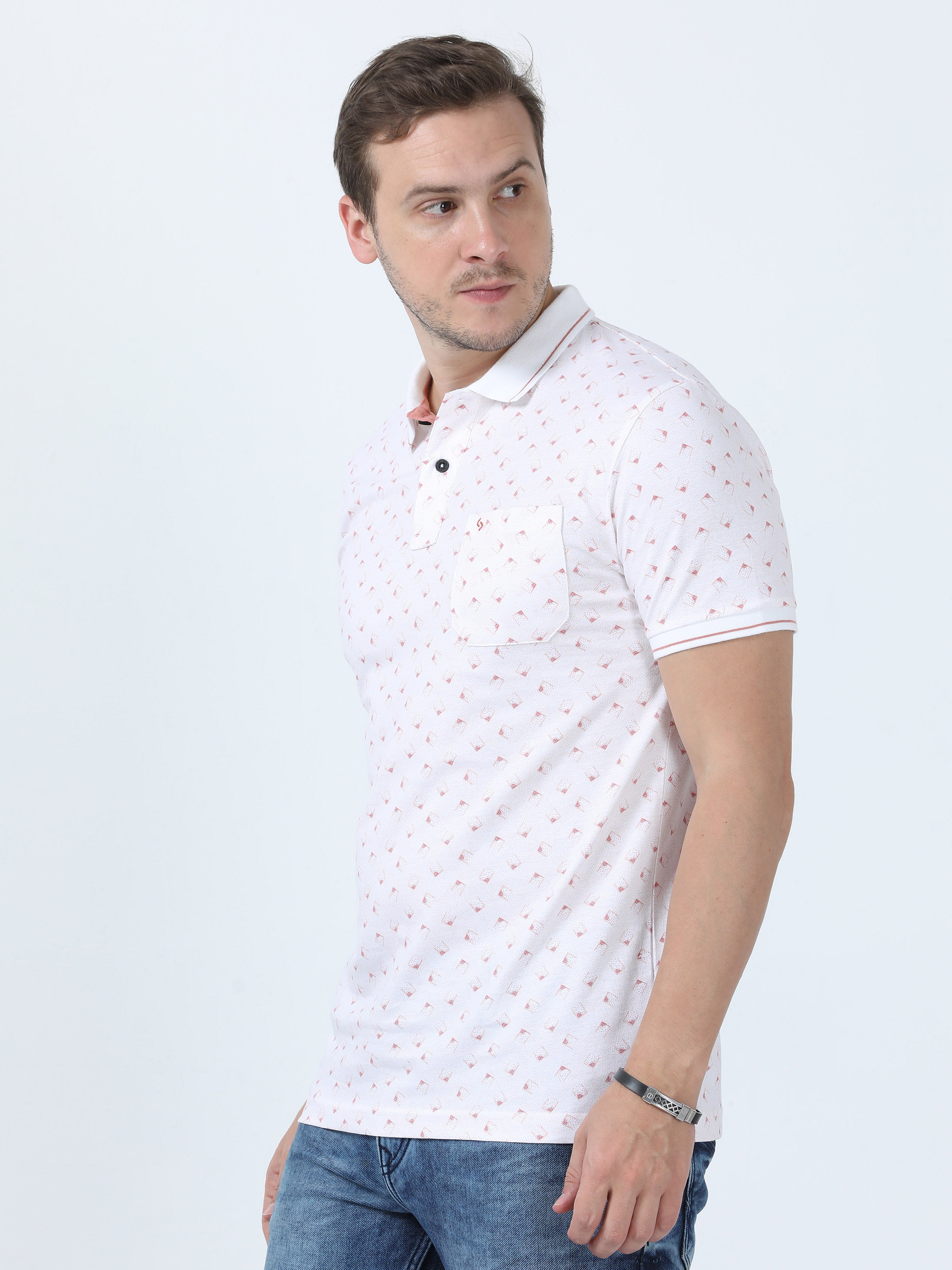 Classic Polo Men's Printed White/Red Cotton Half Sleeve T-Shirt | BELLO - 261 B SF P
