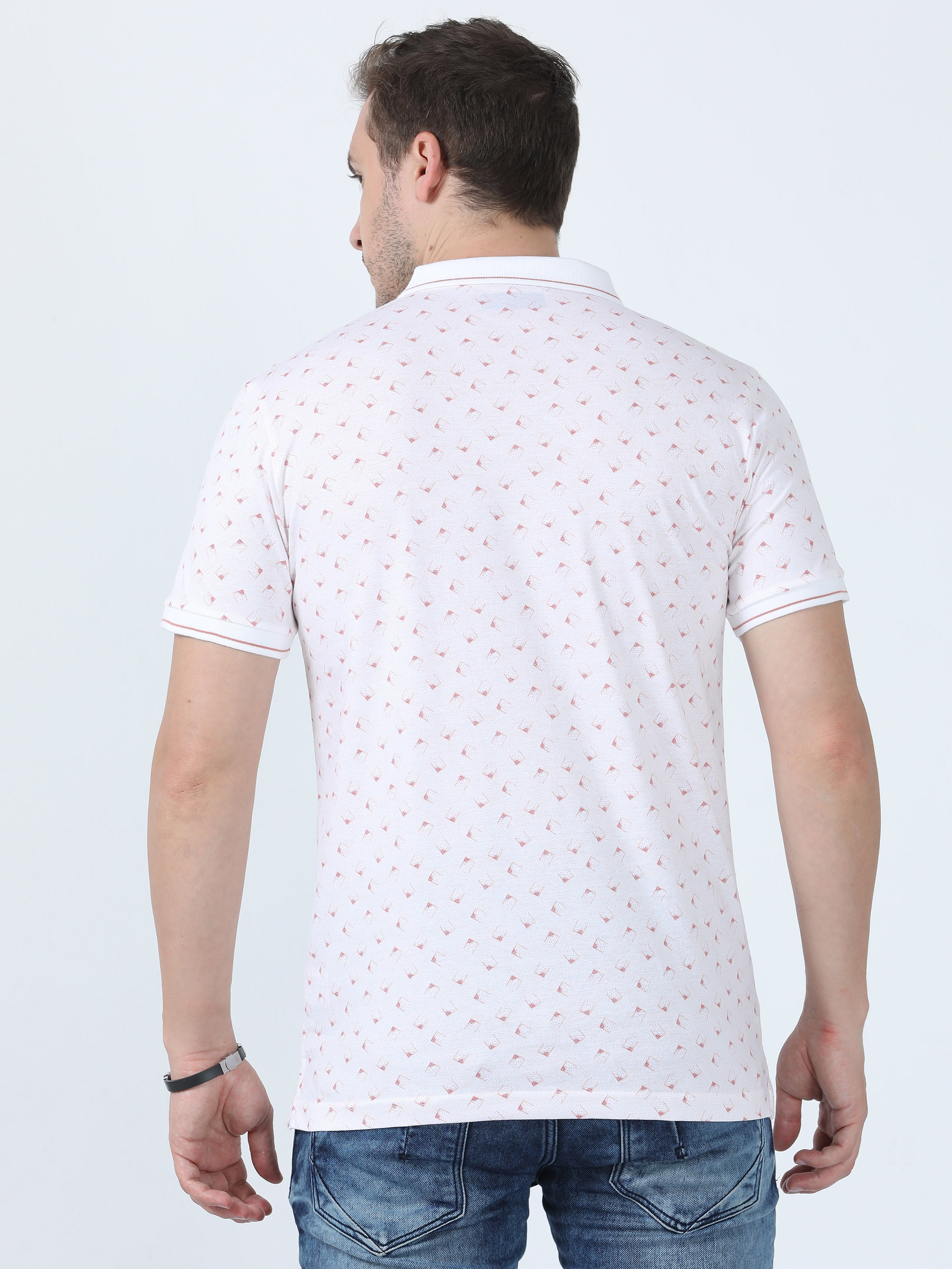 Classic Polo Men's Printed White/Red Cotton Half Sleeve T-Shirt | BELLO - 261 B SF P