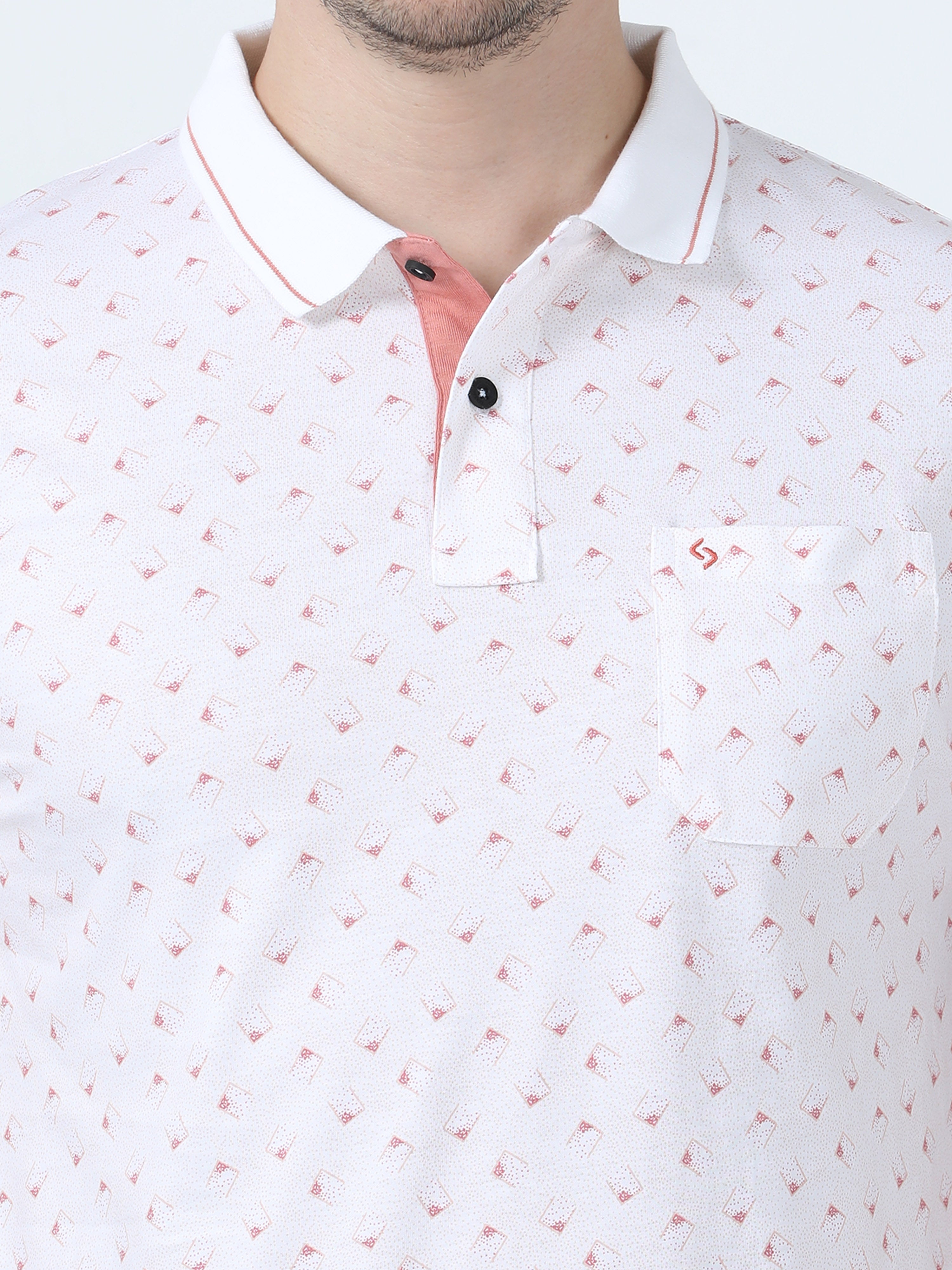 Classic Polo Men's Printed White/Red Cotton Half Sleeve T-Shirt | BELLO - 261 B SF P