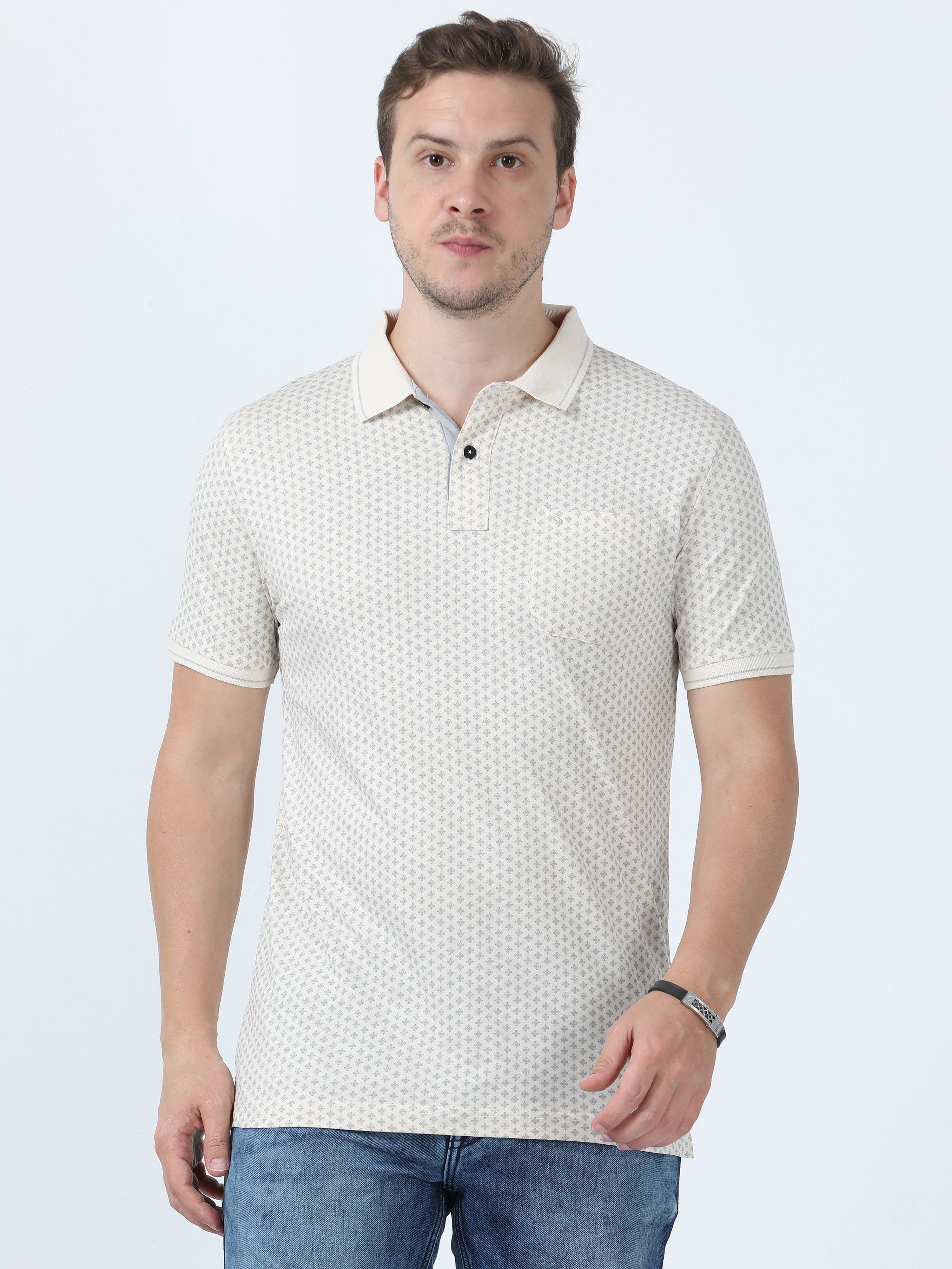 Classic Polo Men's Printed Beige Cotton Half Sleeve T-Shirt | BELLO - 268 B SF P