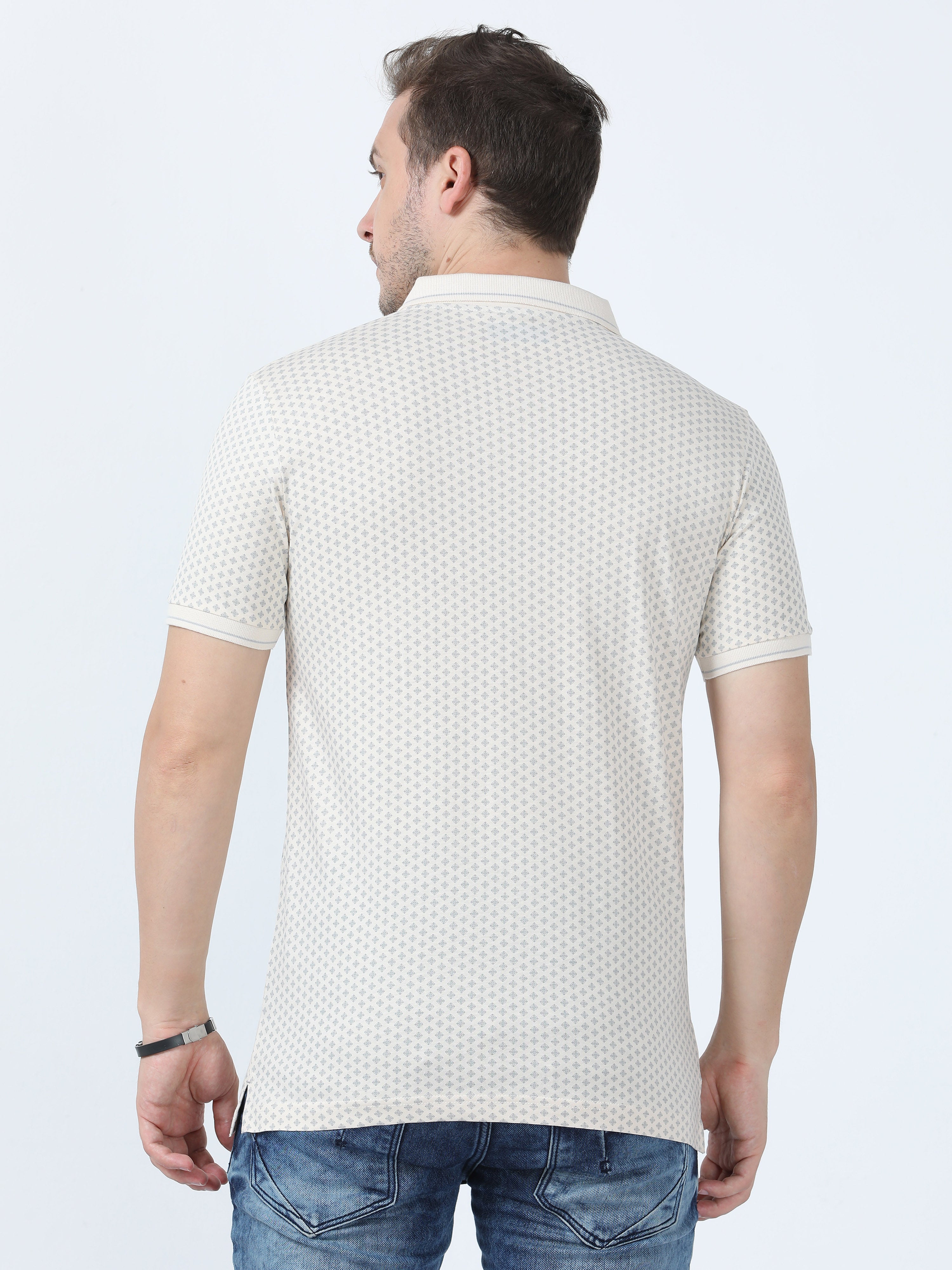 Classic Polo Men's Printed Beige Cotton Half Sleeve T-Shirt | BELLO - 268 B SF P