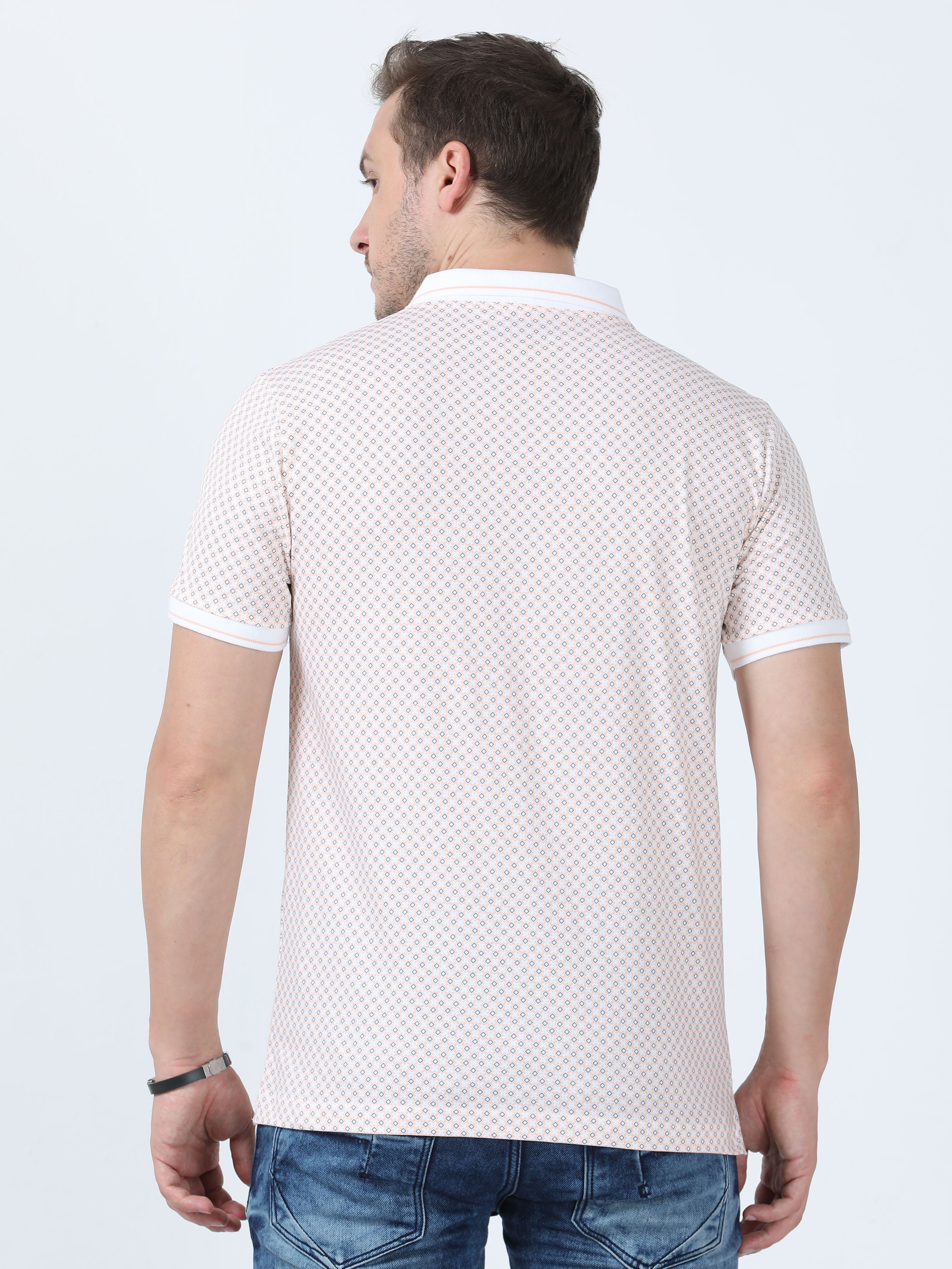 Classic Polo Men's Printed White/Peach Cotton Half Sleeve T-Shirt | BELLO - 267 A SF P