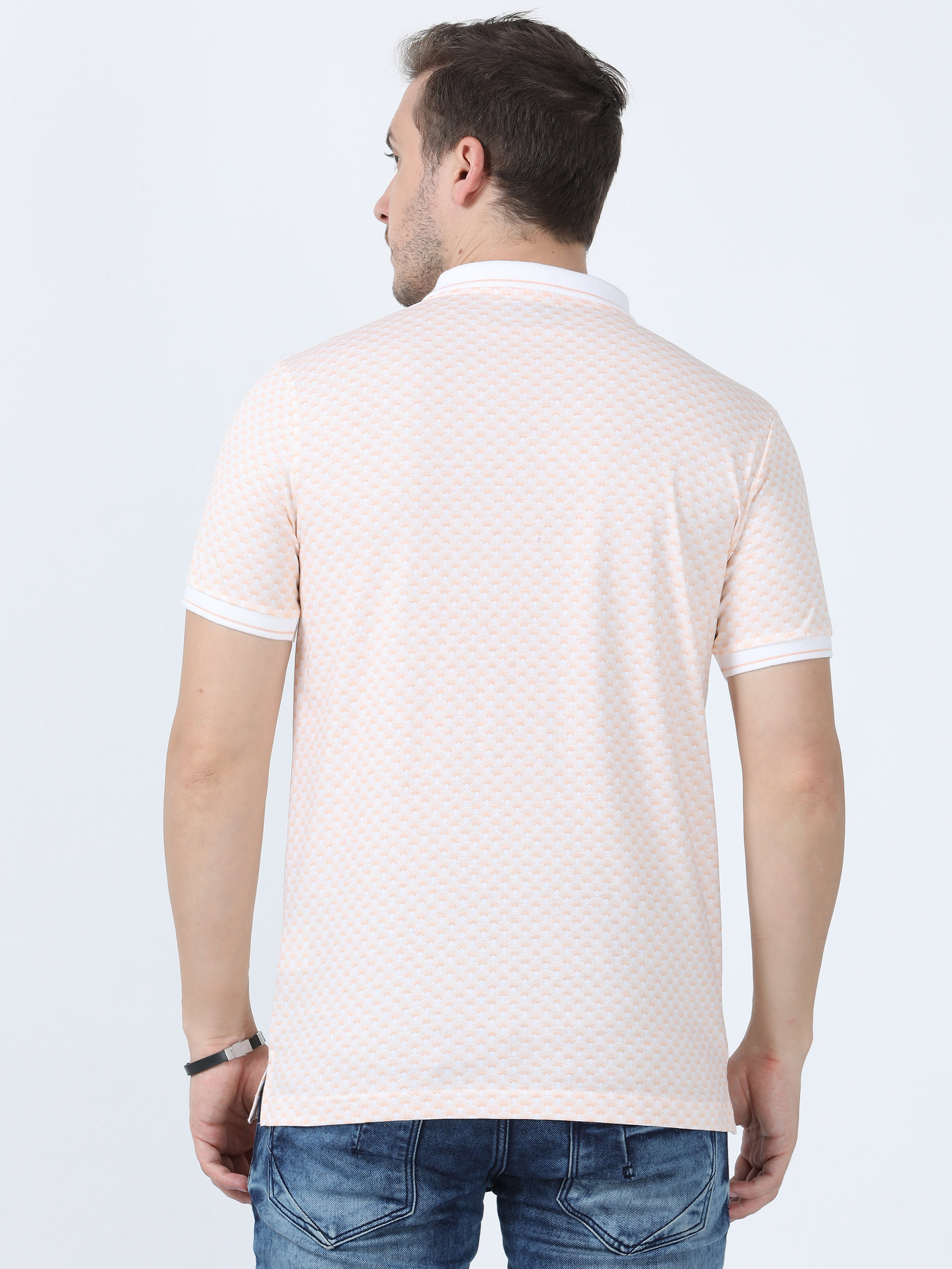 Classic Polo Men's Printed White/Orange Cotton Half Sleeve T-Shirt | BELLO - 270 A SF P