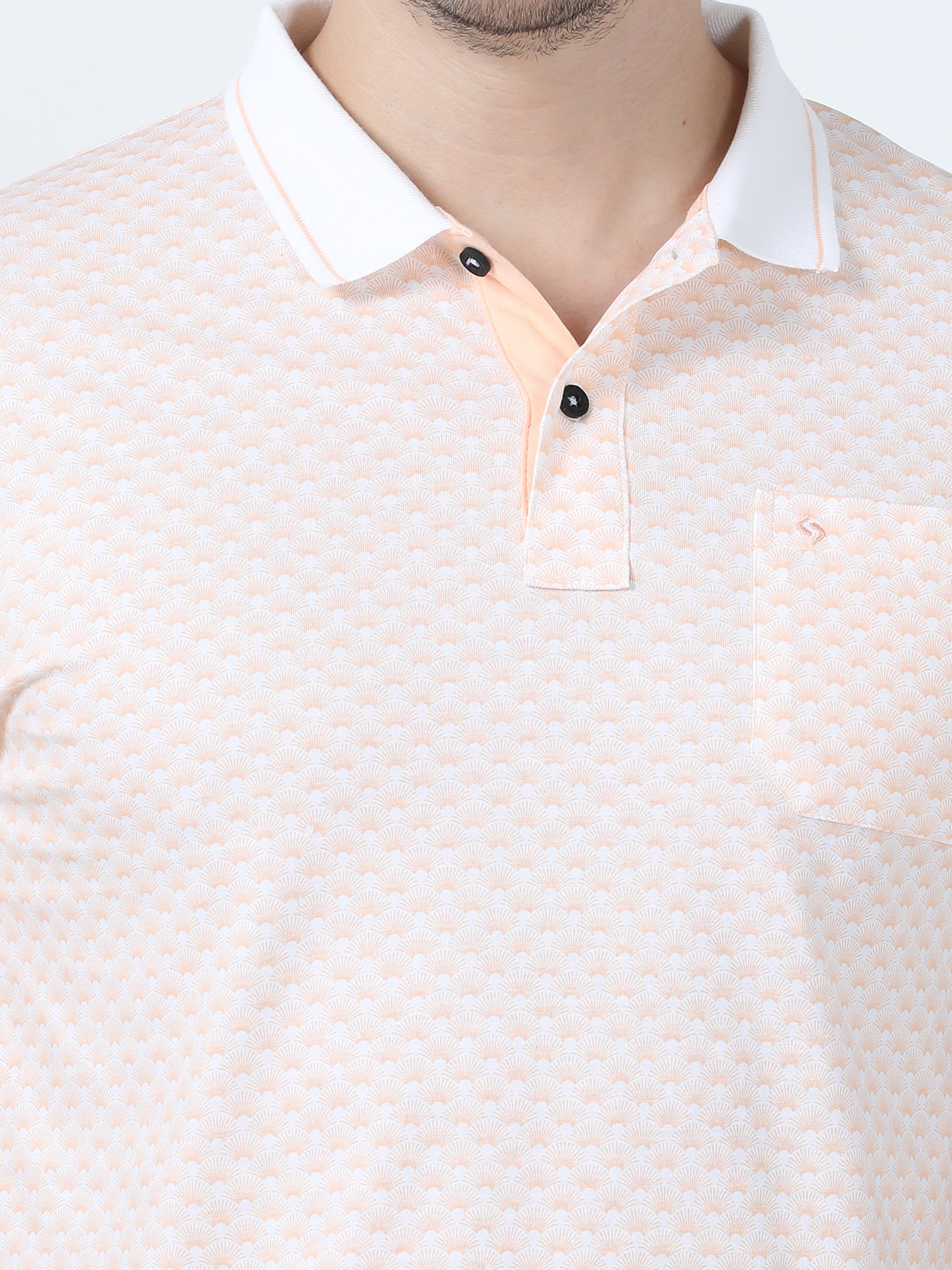 Classic Polo Men's Printed White/Orange Cotton Half Sleeve T-Shirt | BELLO - 270 A SF P