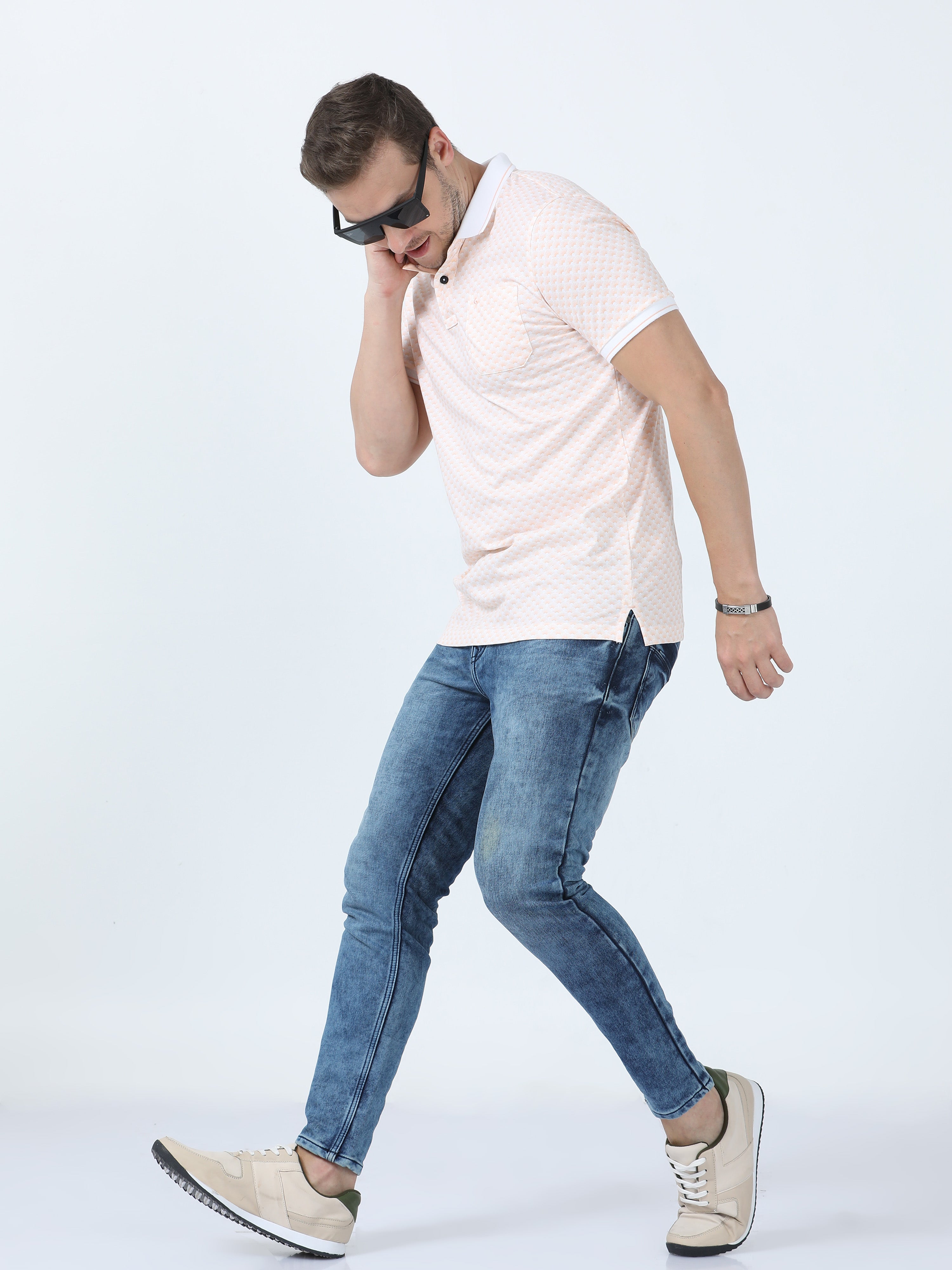 Classic Polo Men's Printed White/Orange Cotton Half Sleeve T-Shirt | BELLO - 270 A SF P