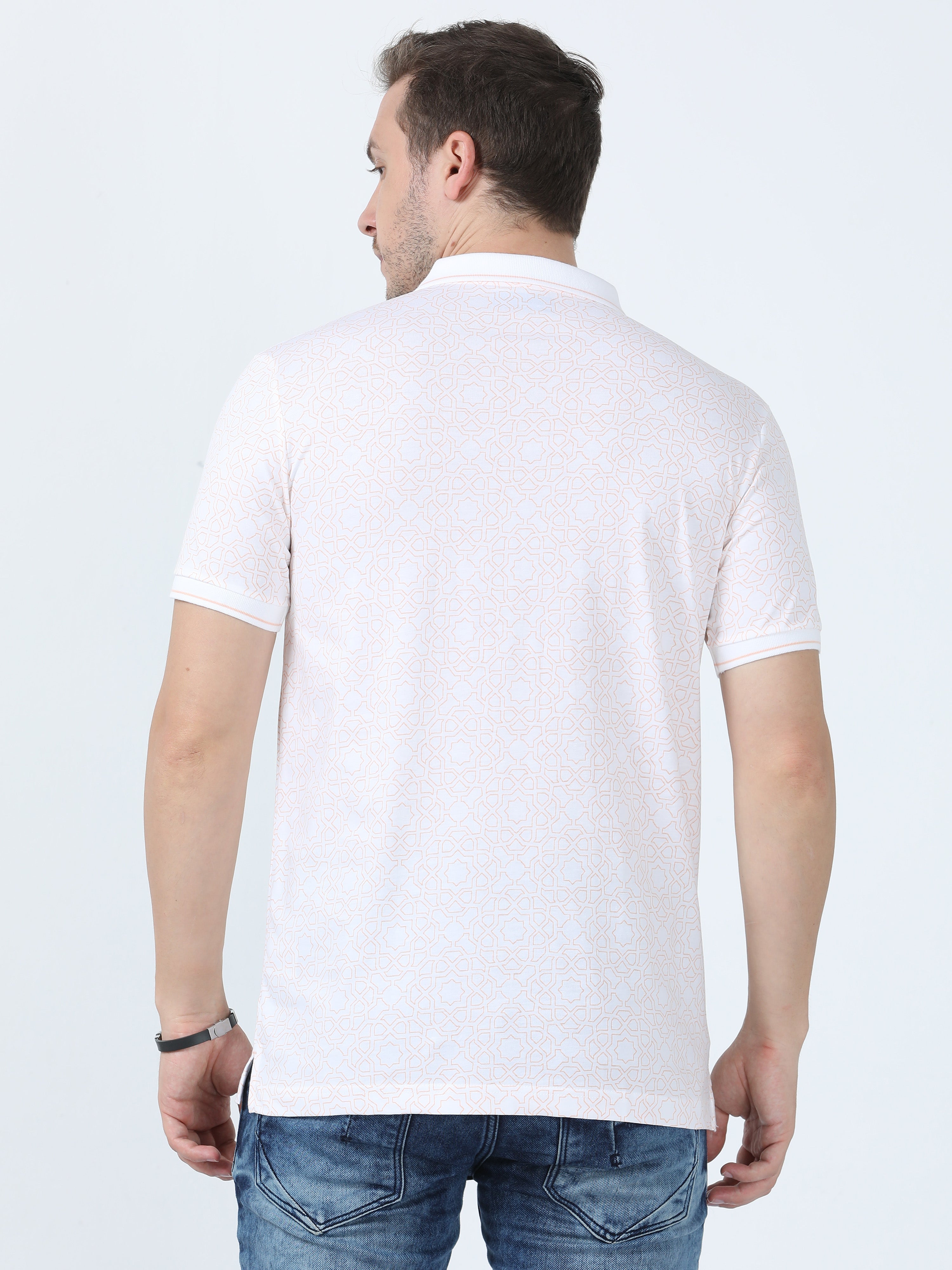 Classic Polo Men's Printed White Cotton Half Sleeve T-Shirt | BELLO - 266 B SF P
