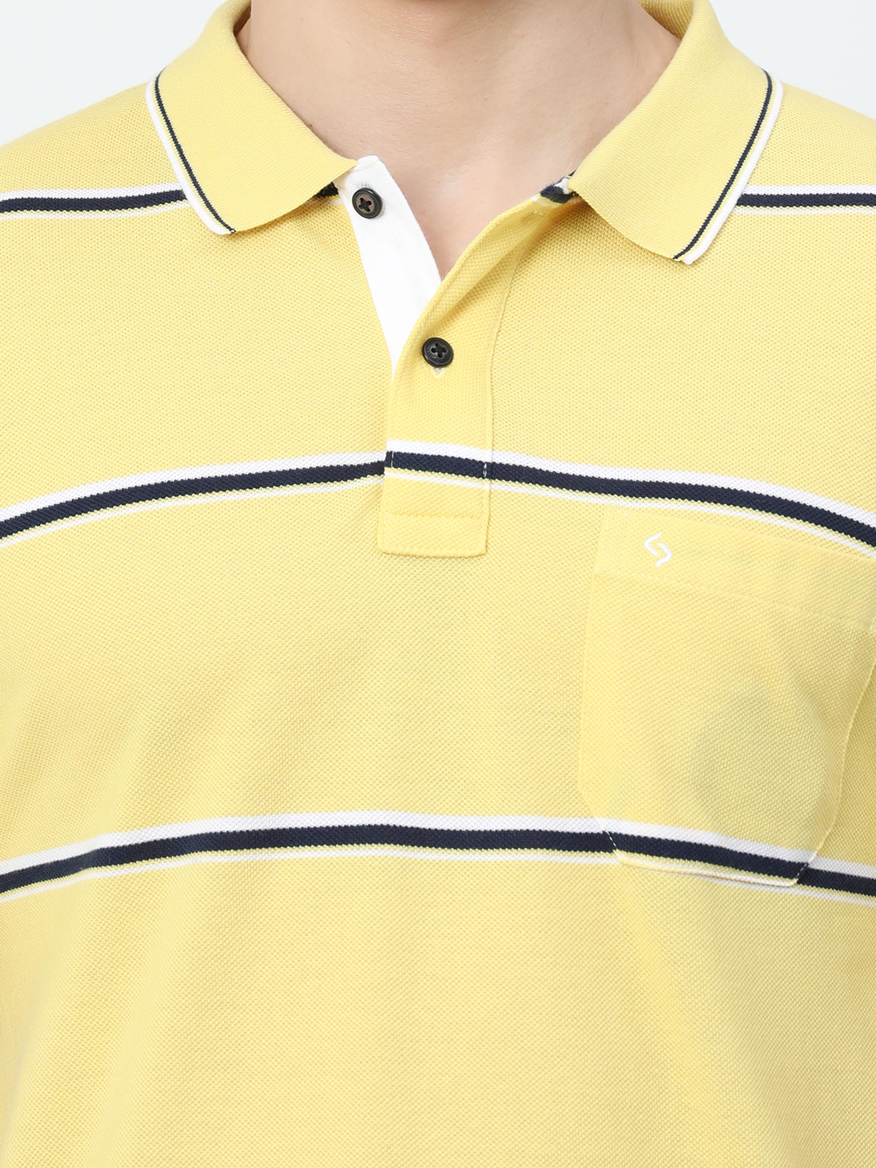 Classic Polo Mens Casual Yellow Striped Cotton T-Shirt | F-ADORE - 106 A SF P