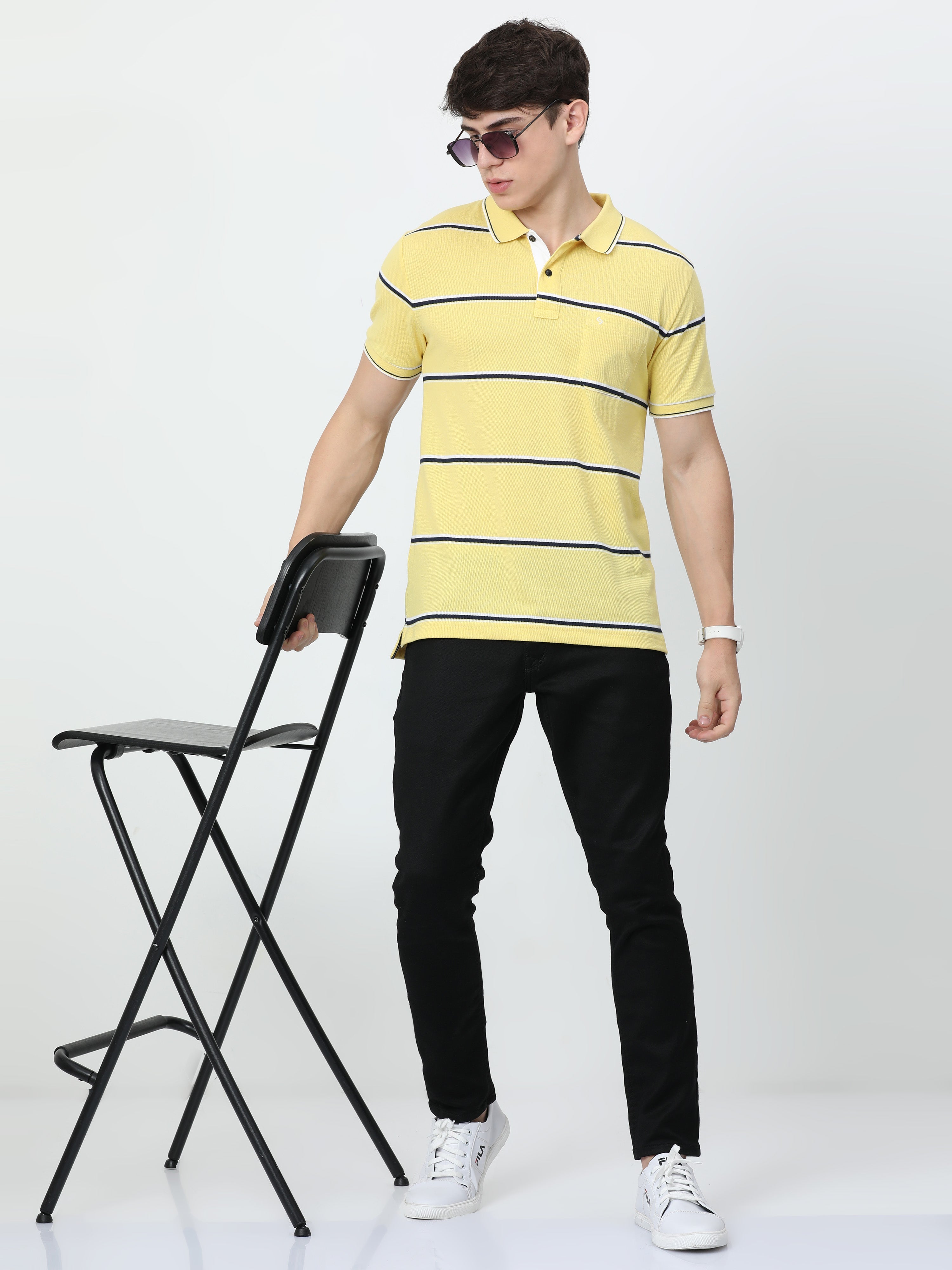 Classic Polo Mens Casual Yellow Striped Cotton T-Shirt | F-ADORE - 106 A SF P